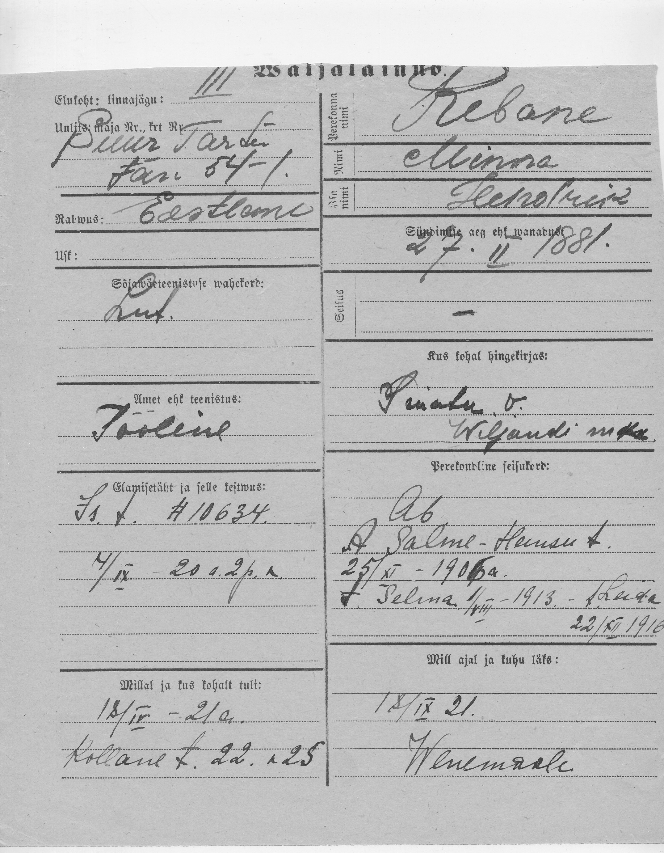 Rebane, Minna, Hendrik