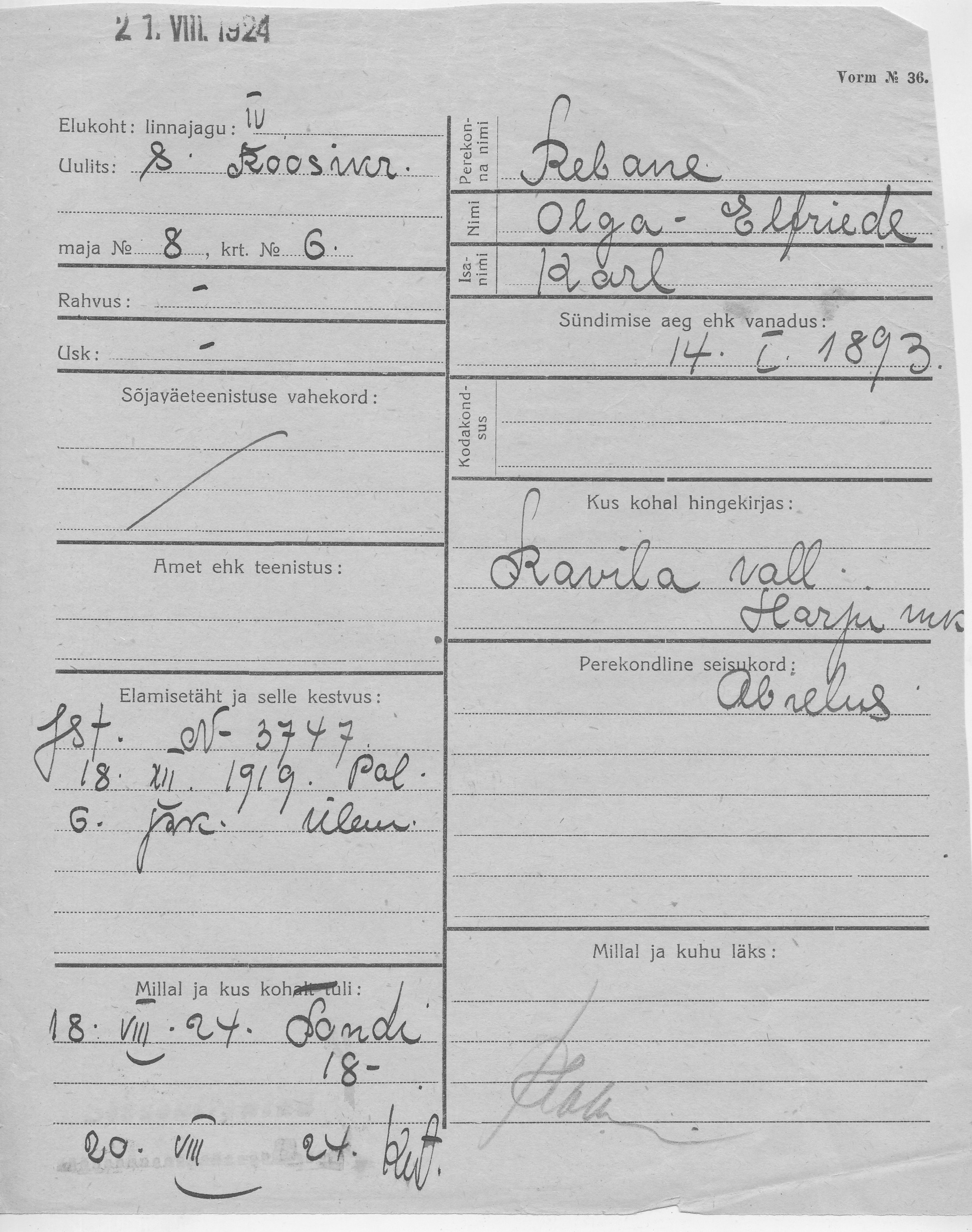 Rebane, Olga-Elfriede, Karl