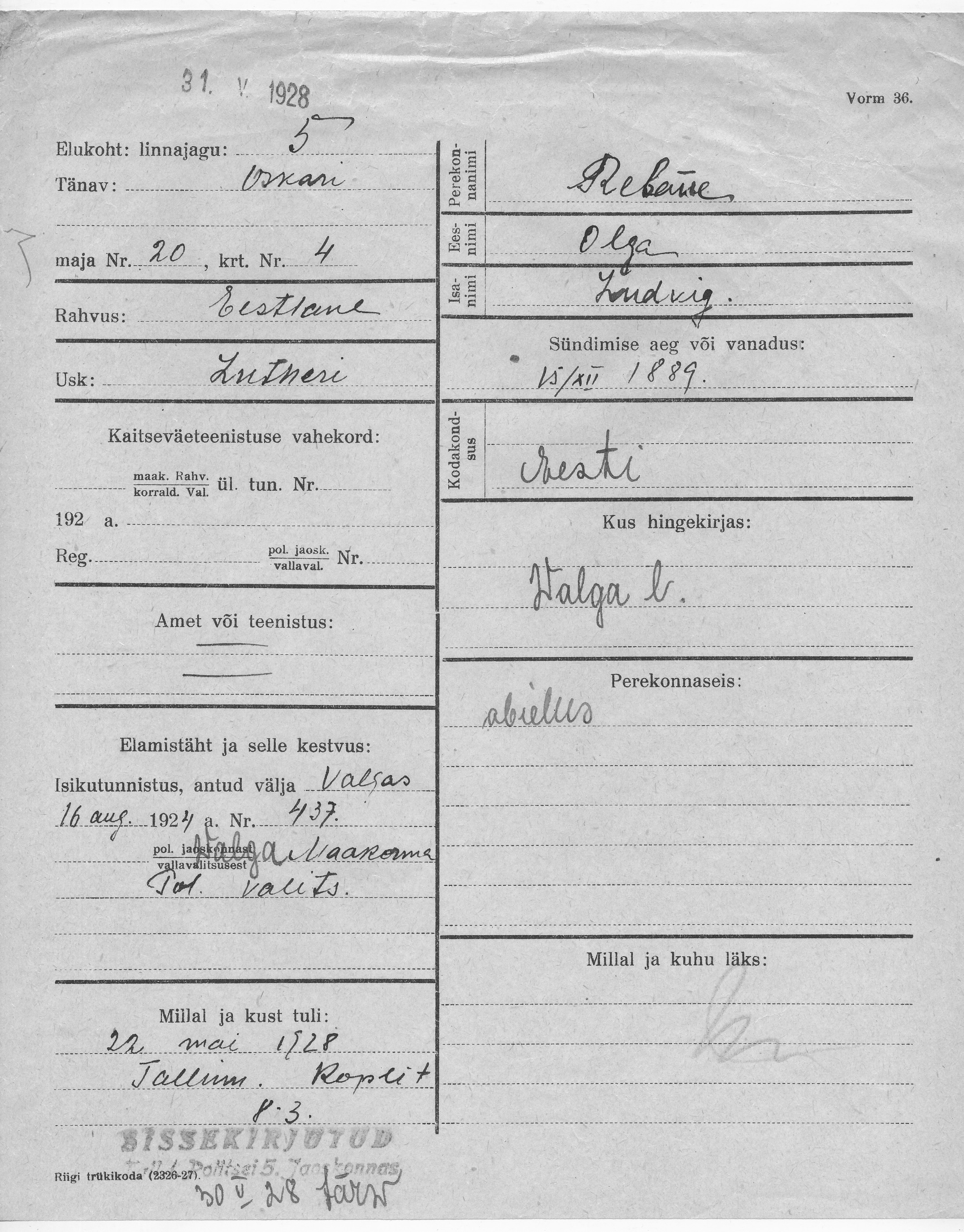 Rebane, Olga, Ludvig