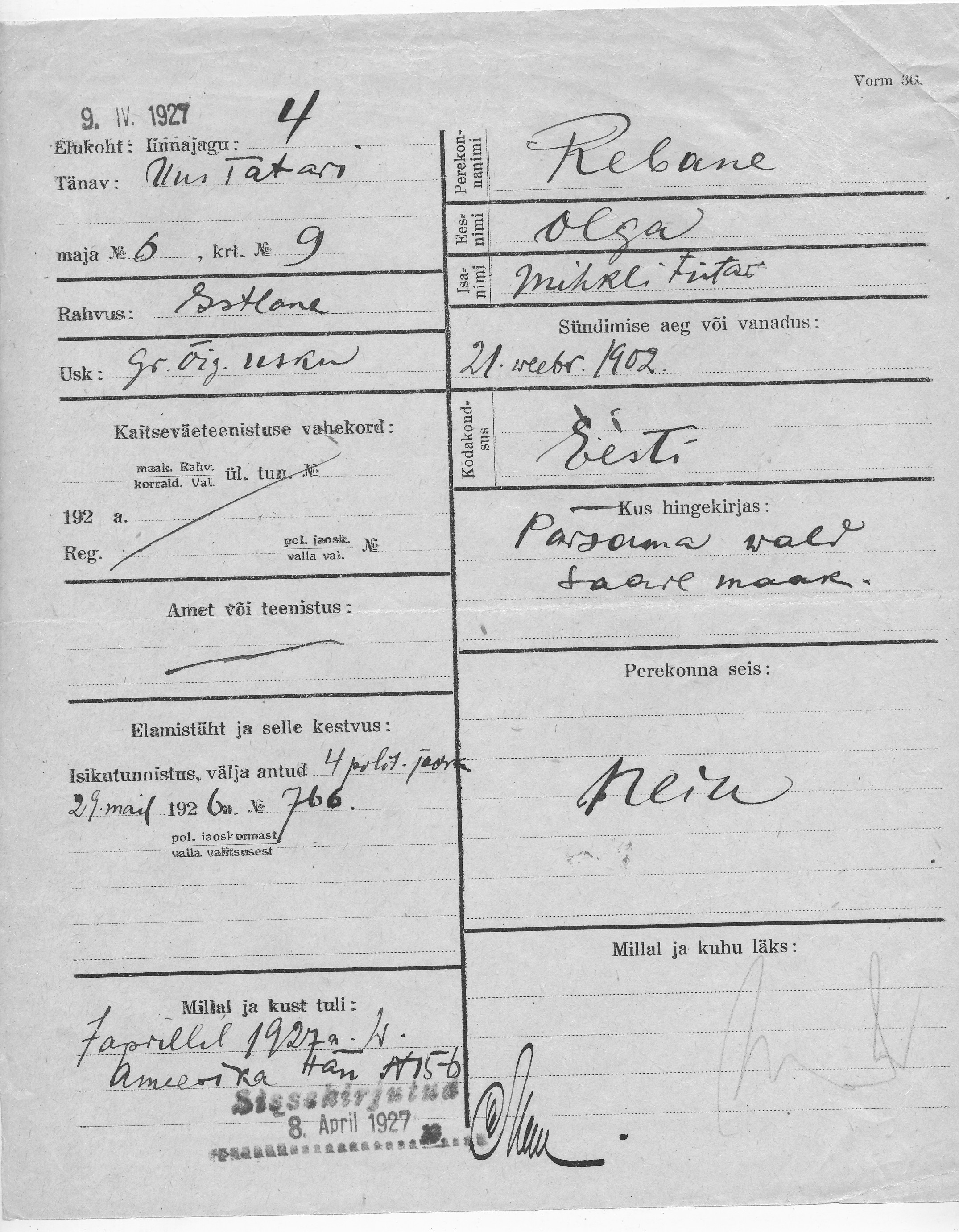 Rebane, Olga, Mihkel