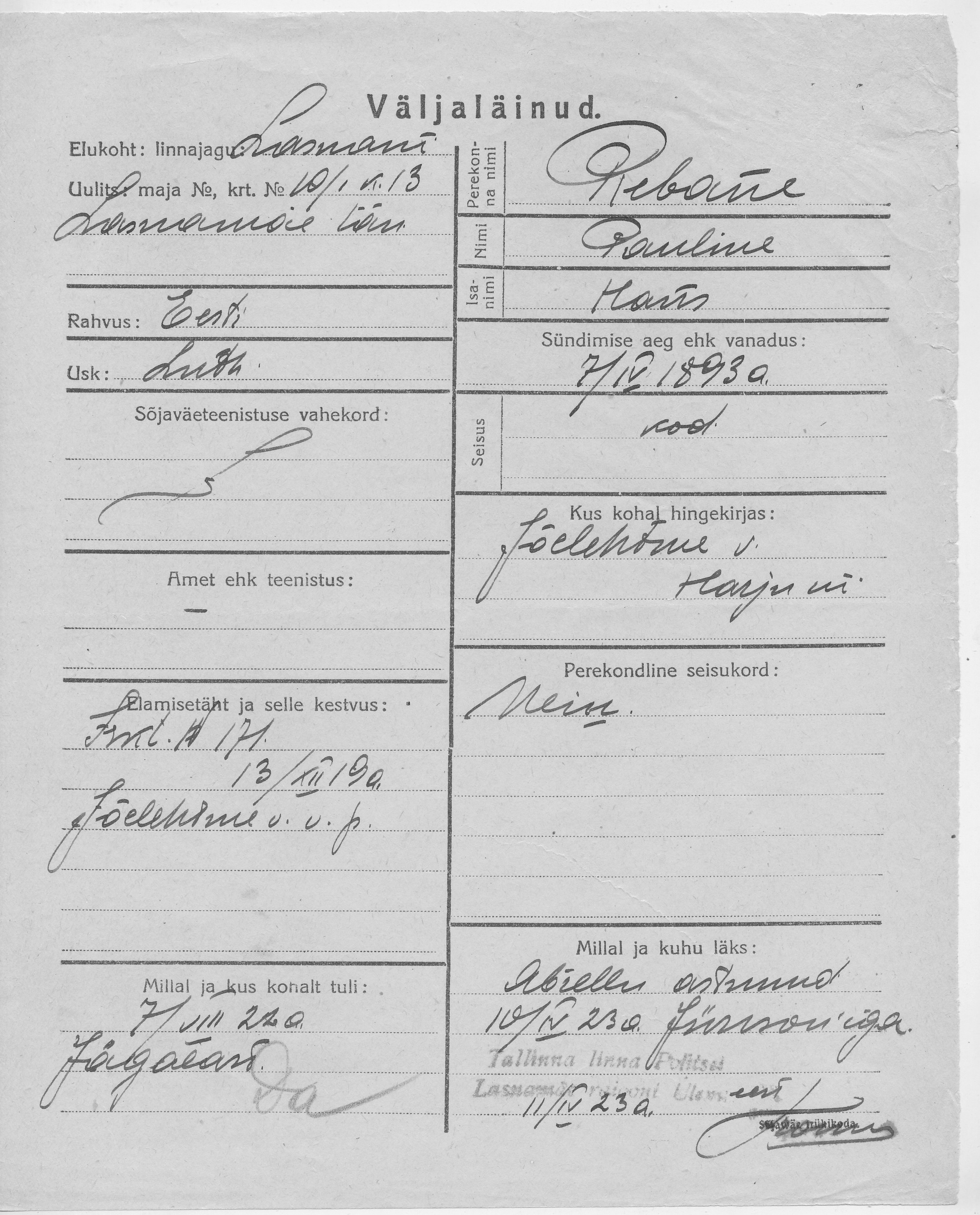 Rebane, Pauline, Hans