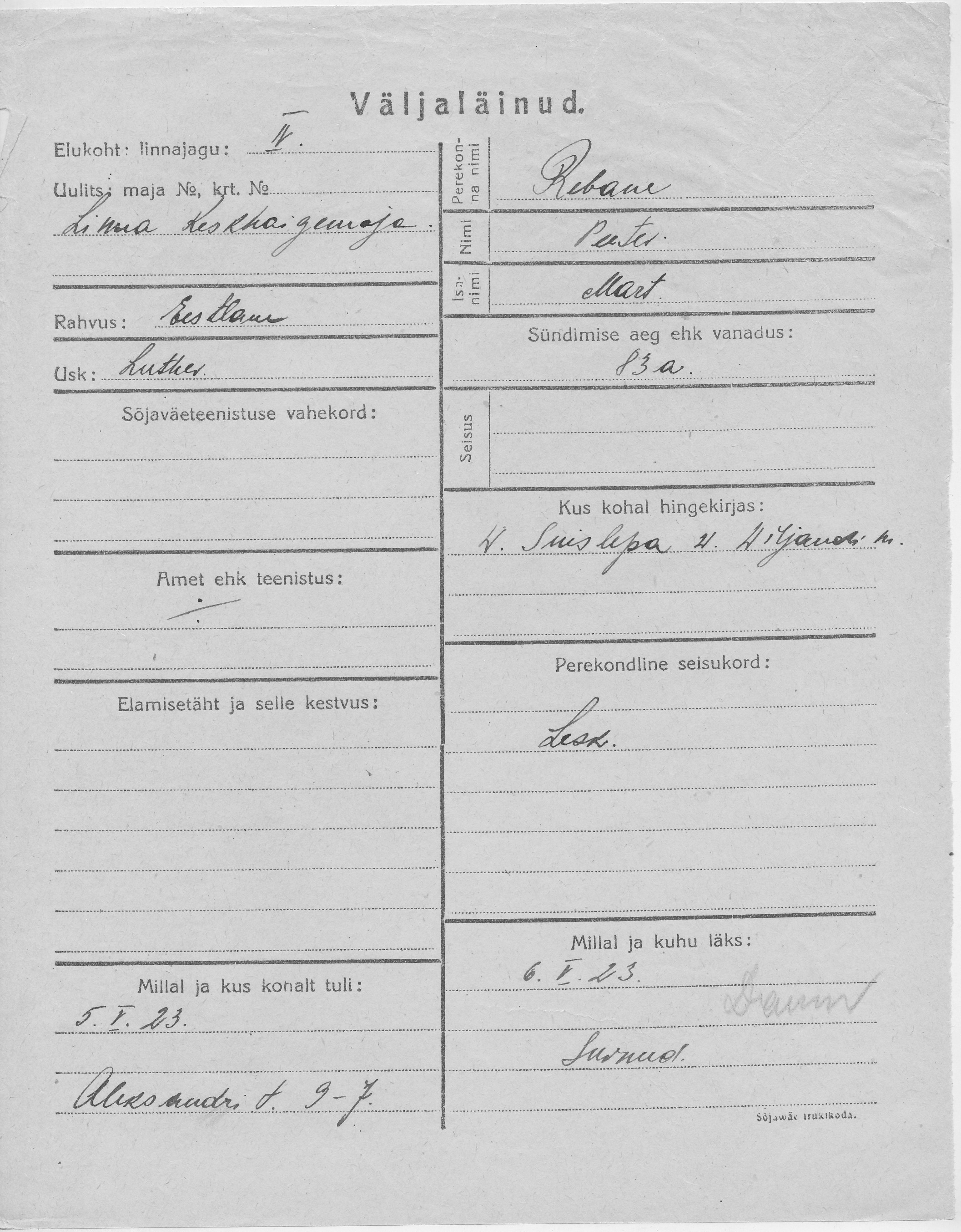 Rebane, Peeter, Mart