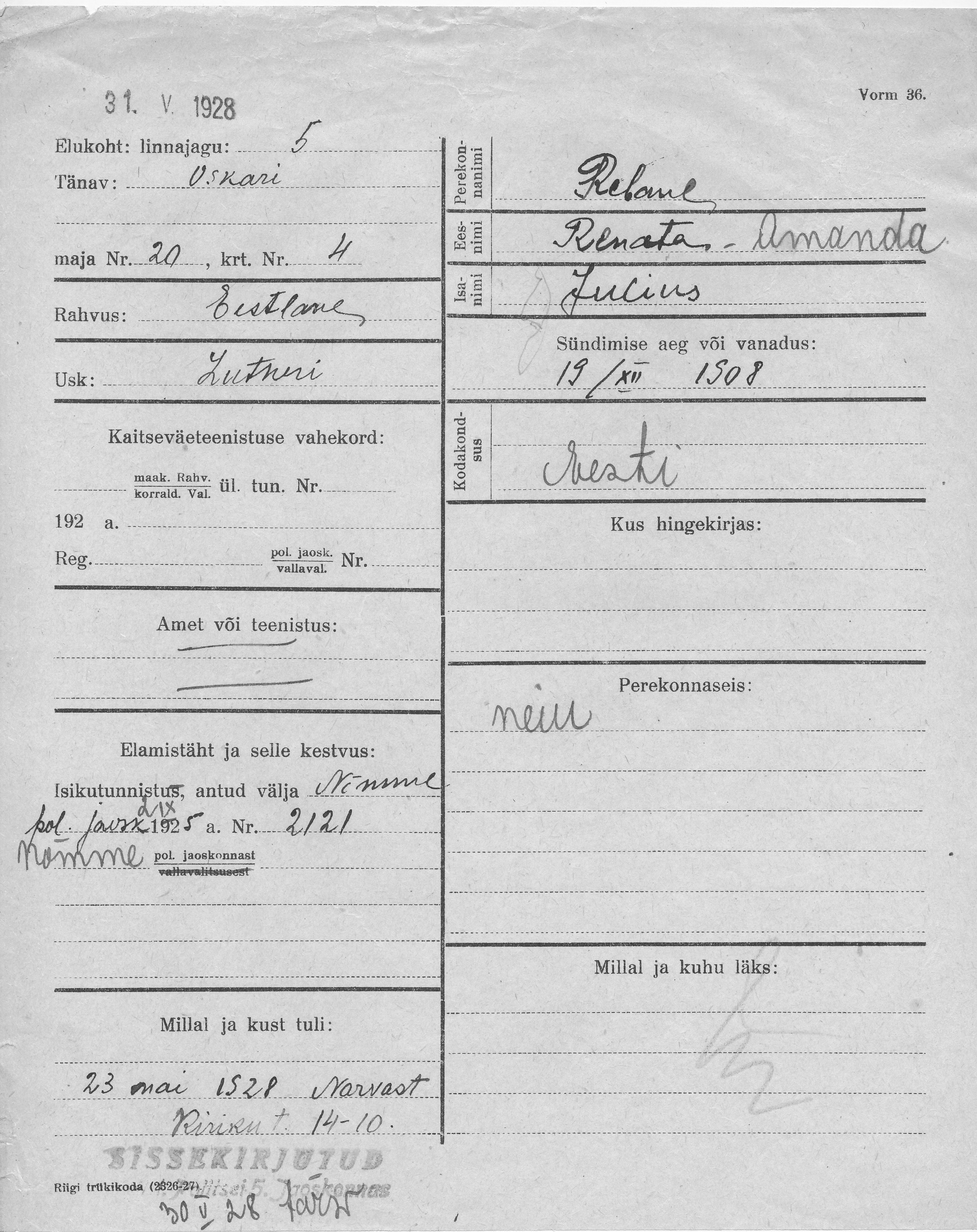 Rebane, Renata-Amanda, Julius