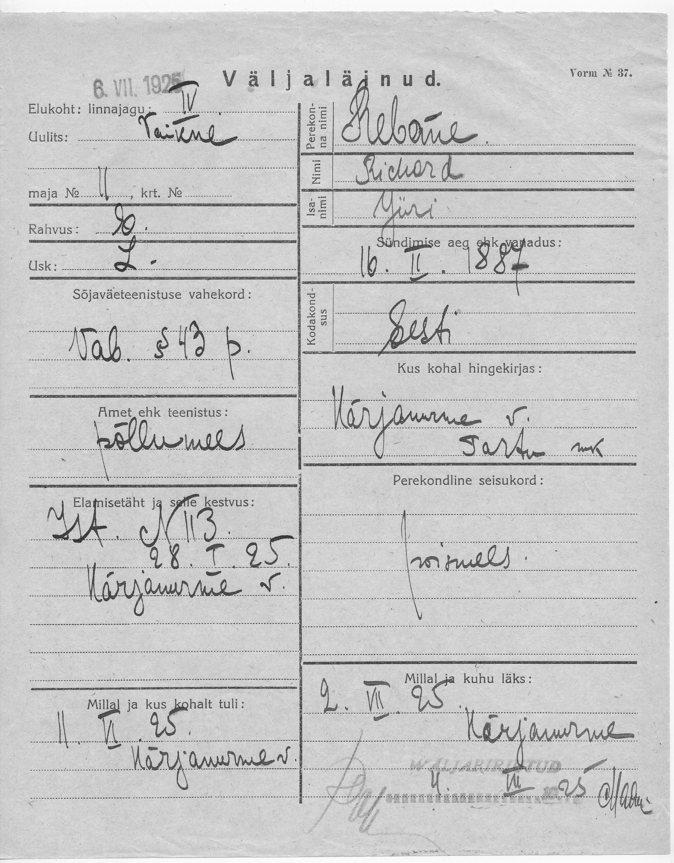 Rebane, Richard, Jüri