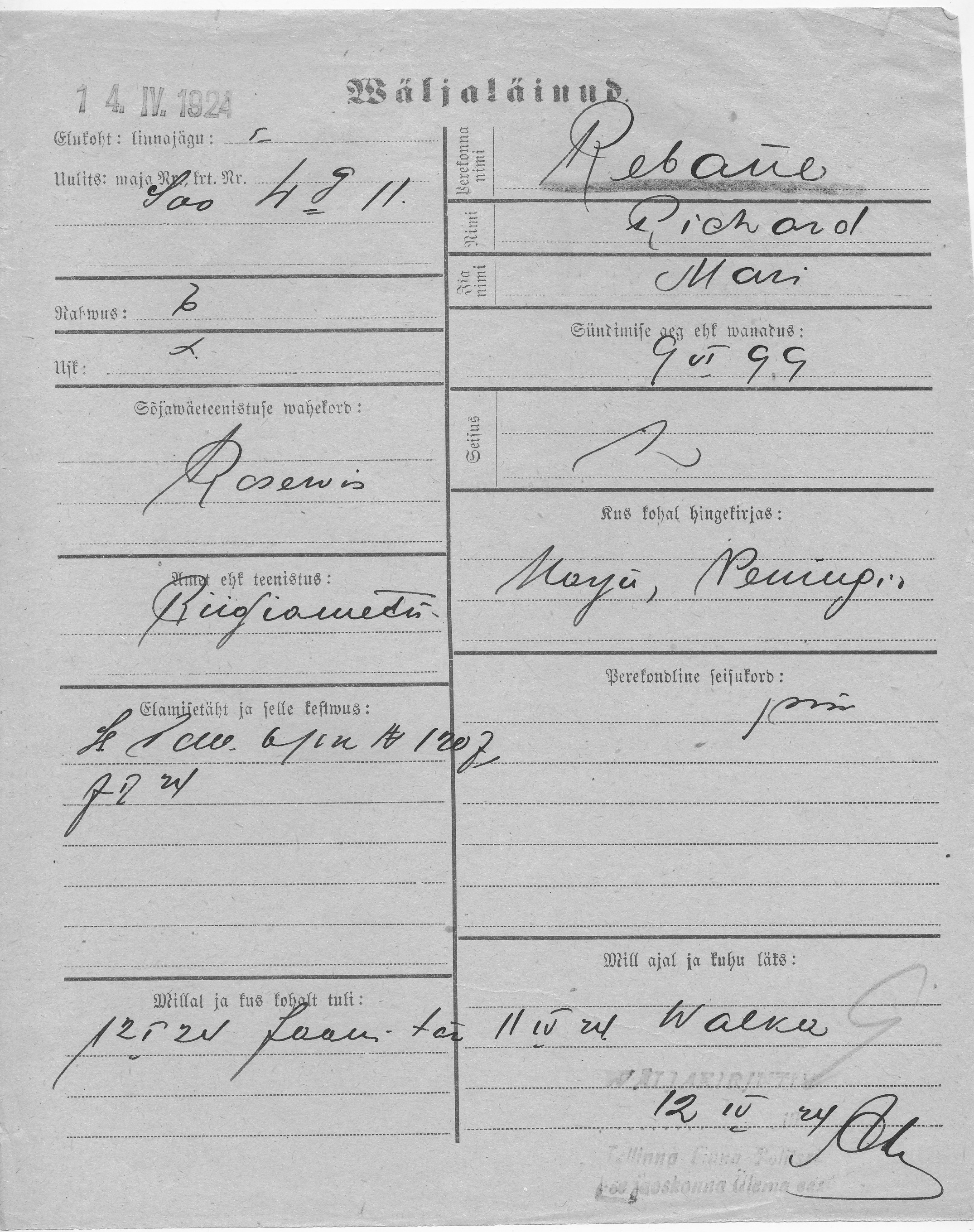 Rebane, Richard, Mari