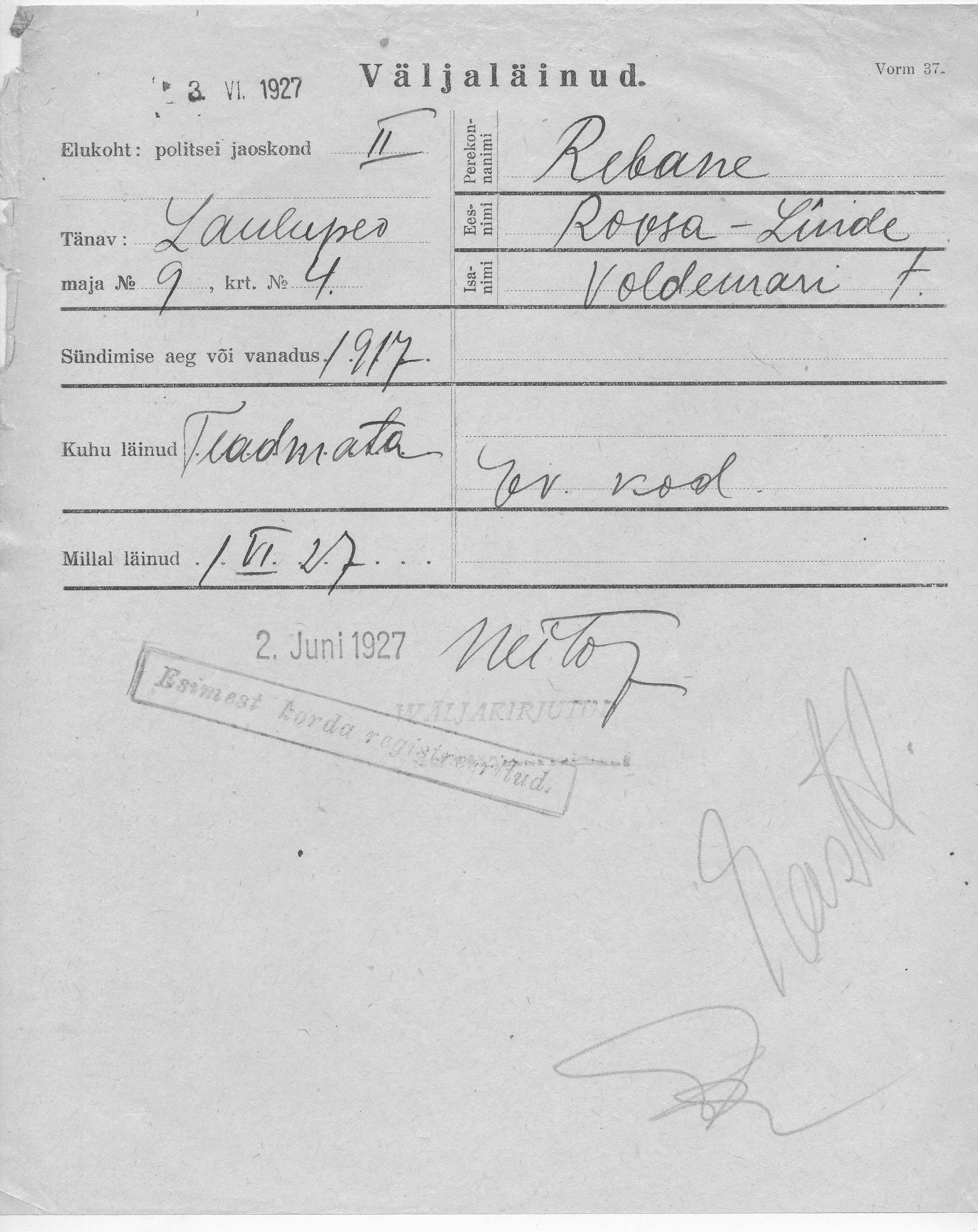 Rebane, Roosa-Linde, Voldemar