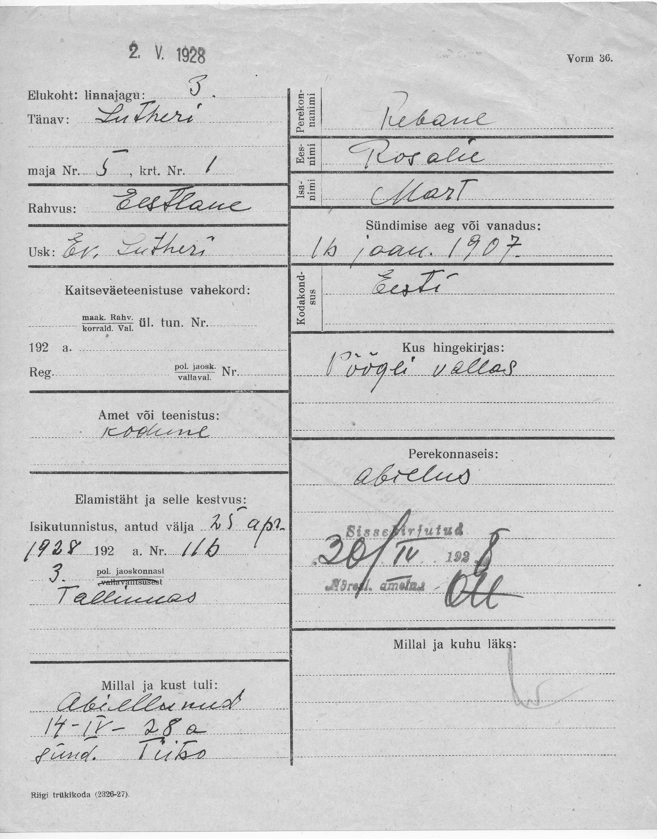 Rebane, Rosalie, Mart