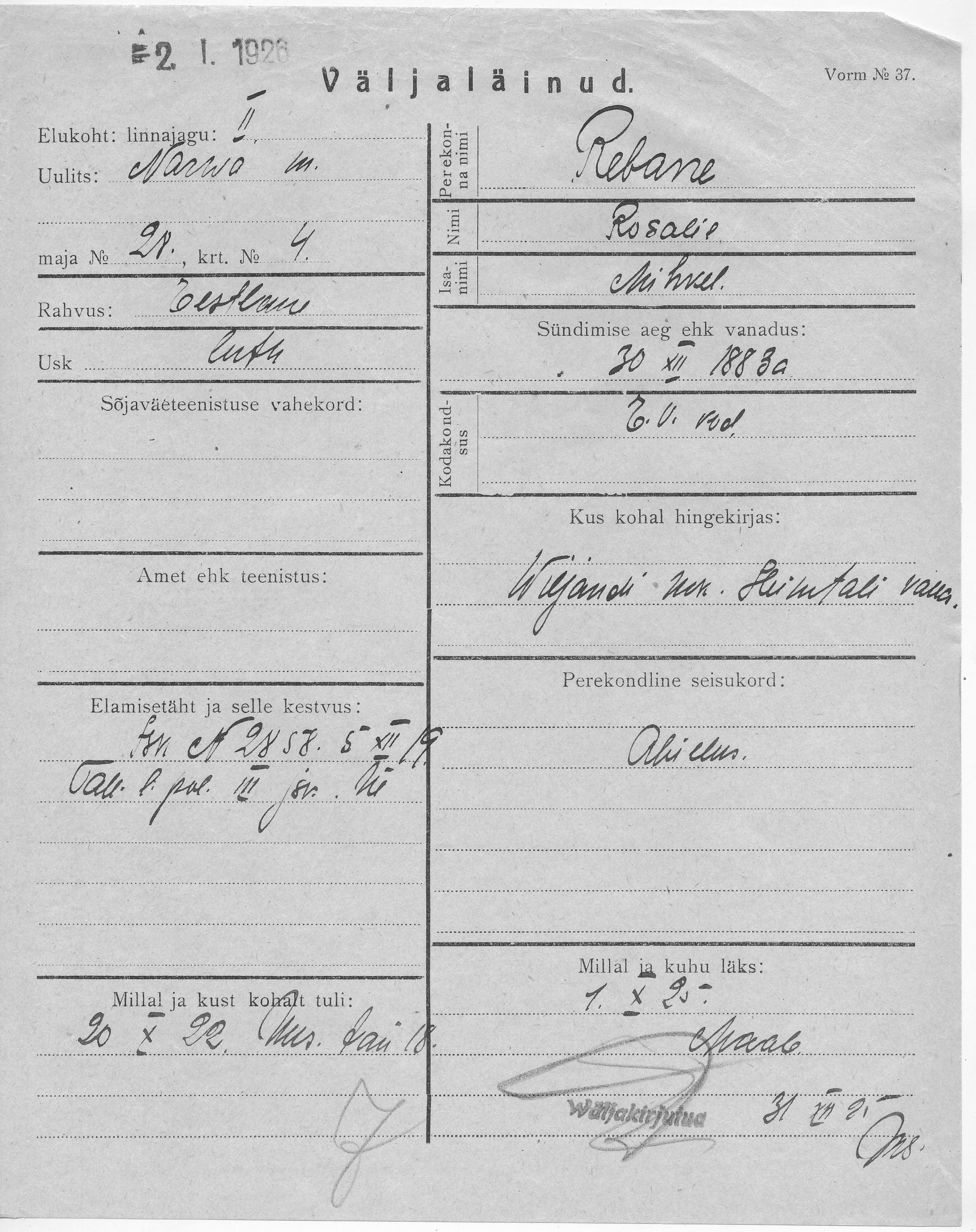 Rebane, Rosalie, Mihkel