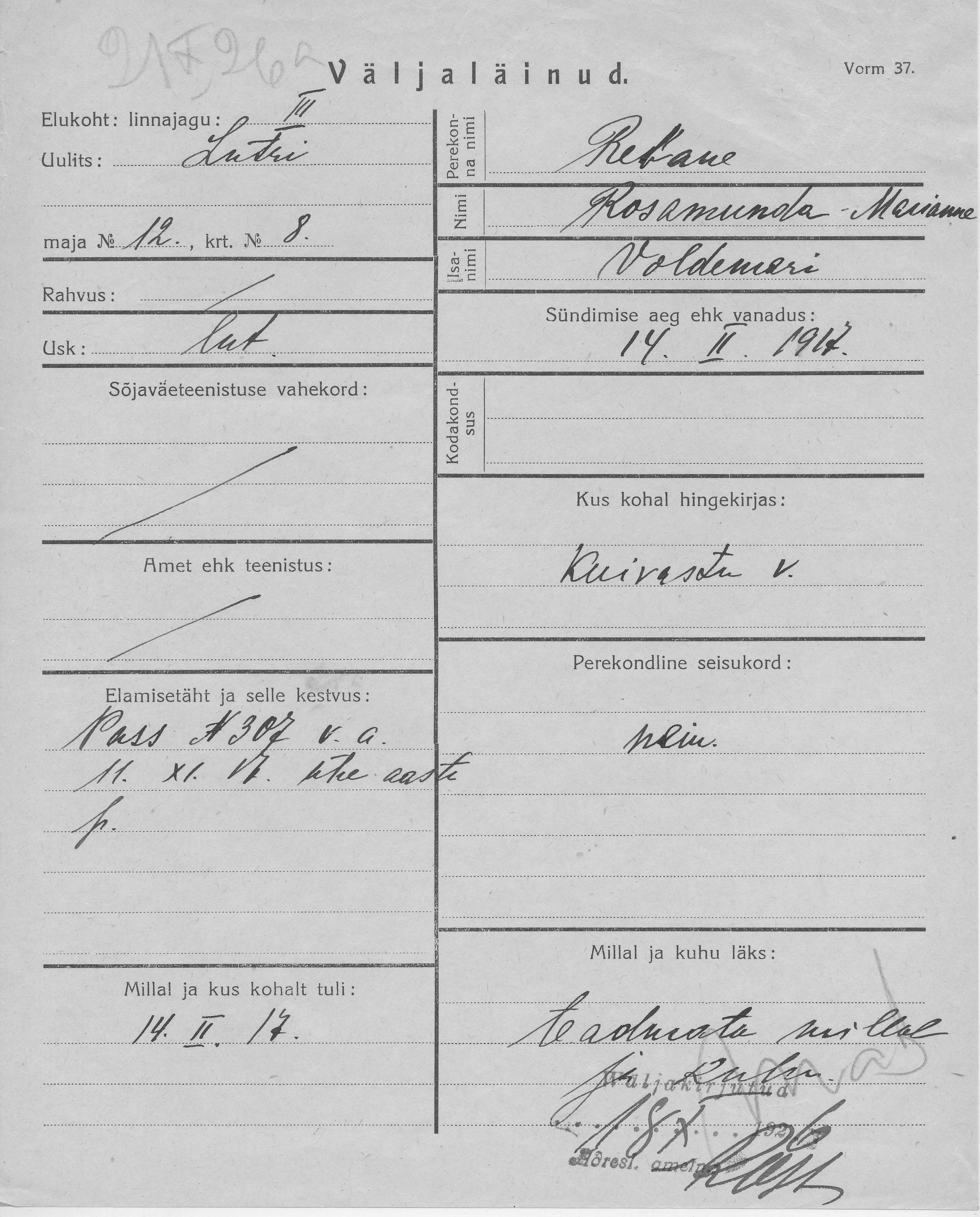 Rebane, Rosamunda-Marianne, Voldemar