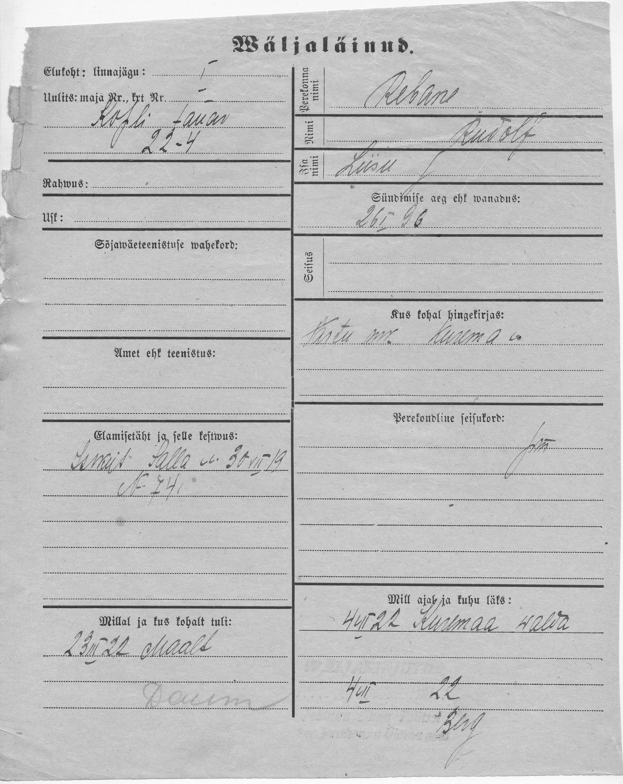 Rebane, Rudolf, Liisu