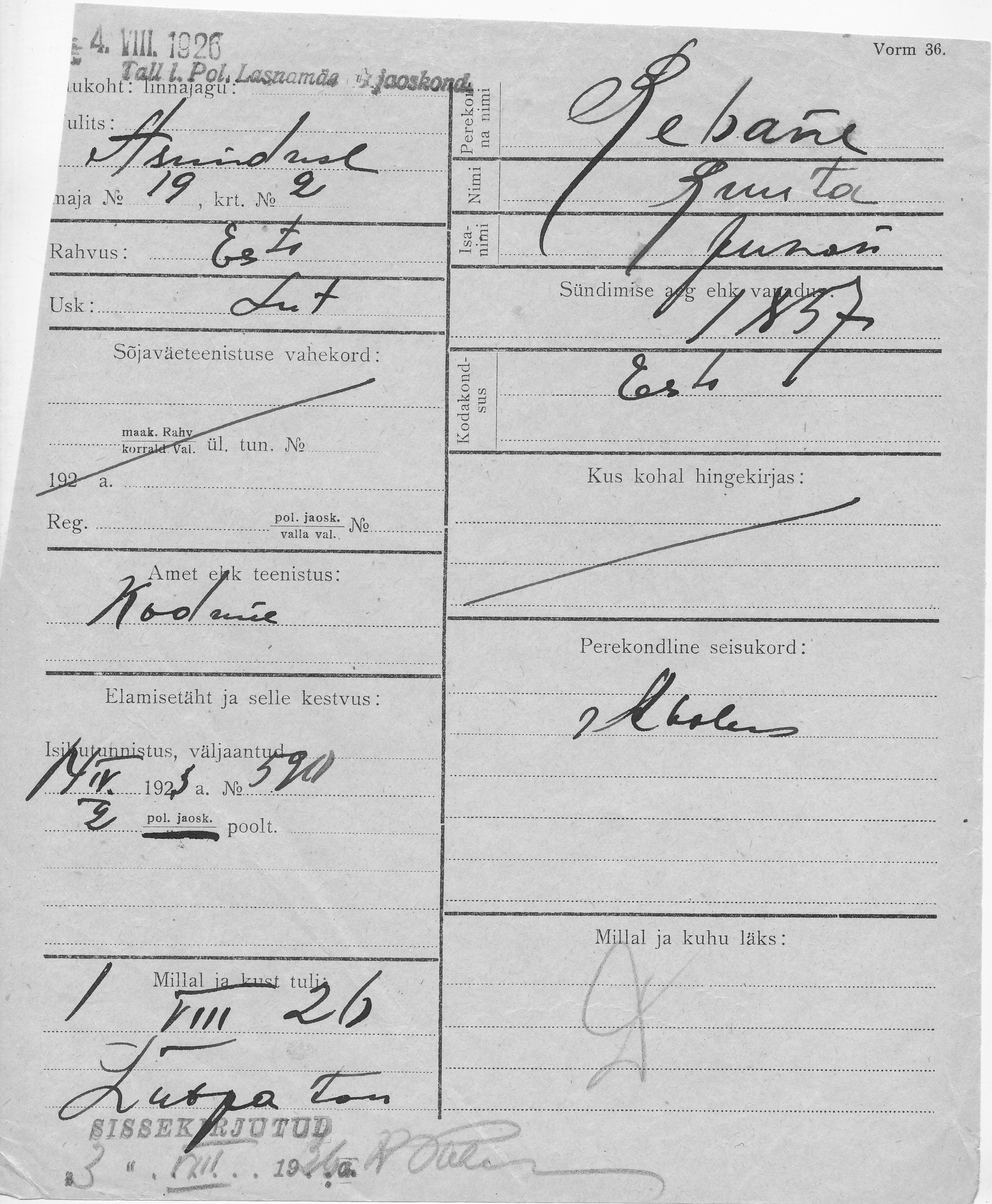 Rebane, Ruuta, Juhan