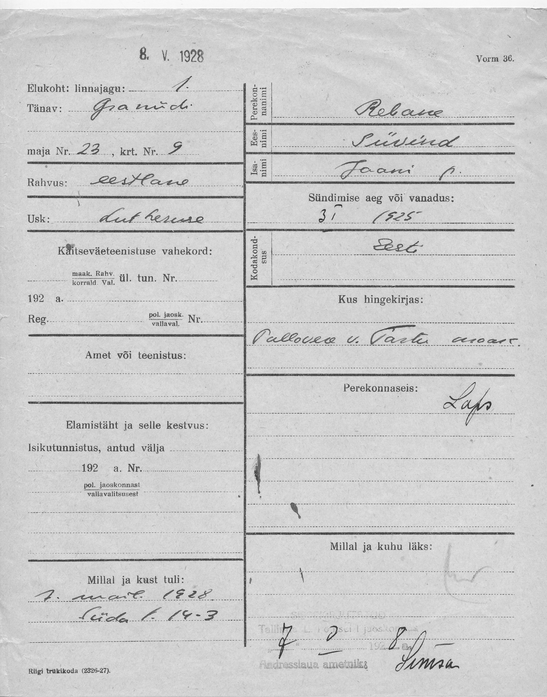 Rebane, Süvind, Jaan