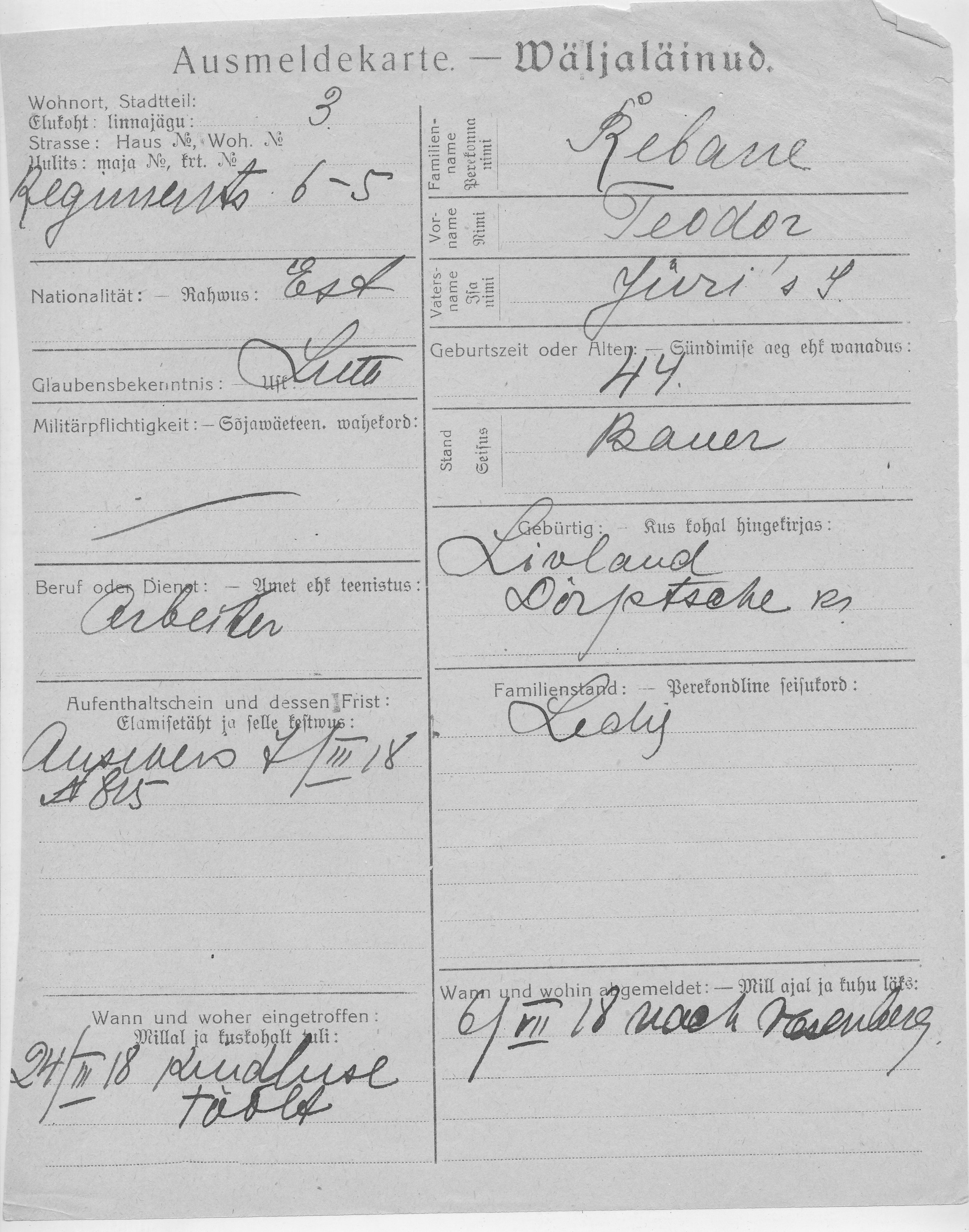 Rebane, Teodor, Jüri