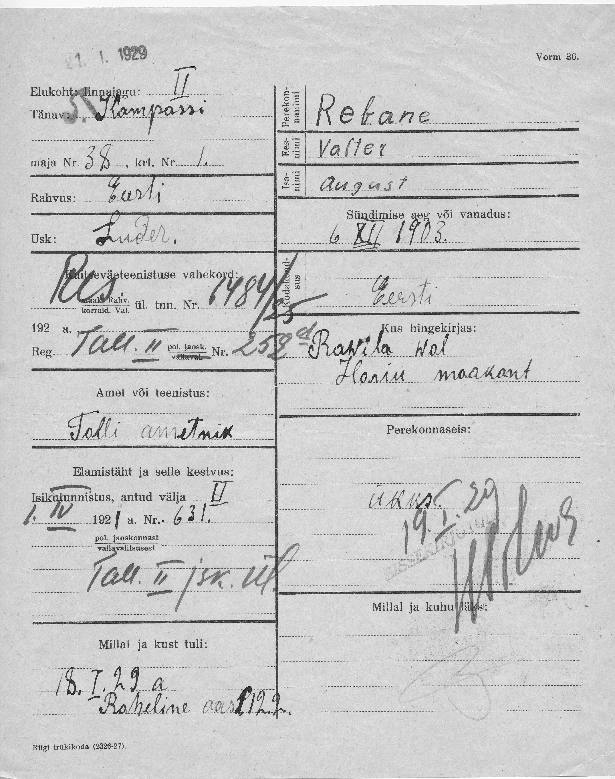 Rebane, Valter, August