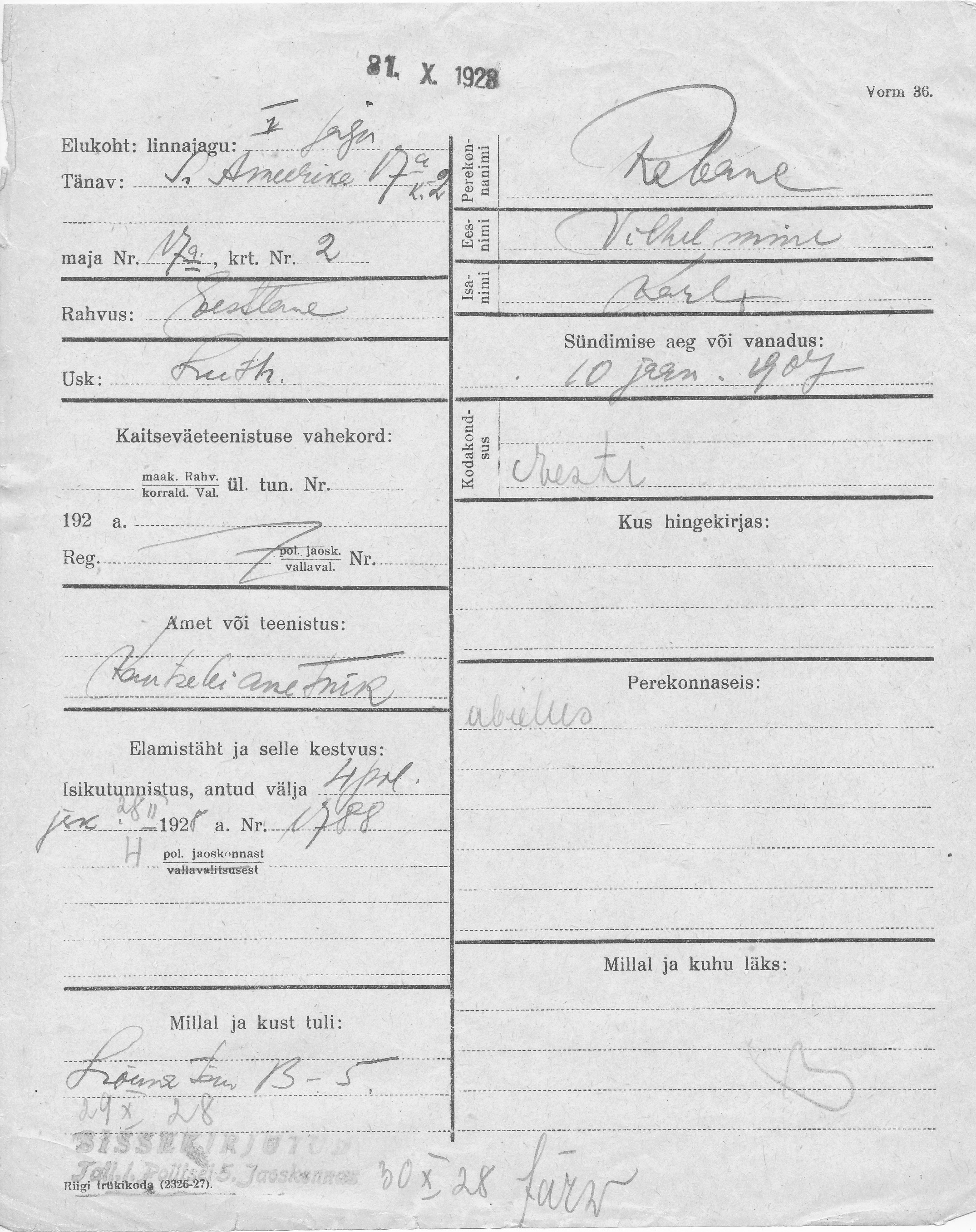 Rebane, Wilhelmine, Karl