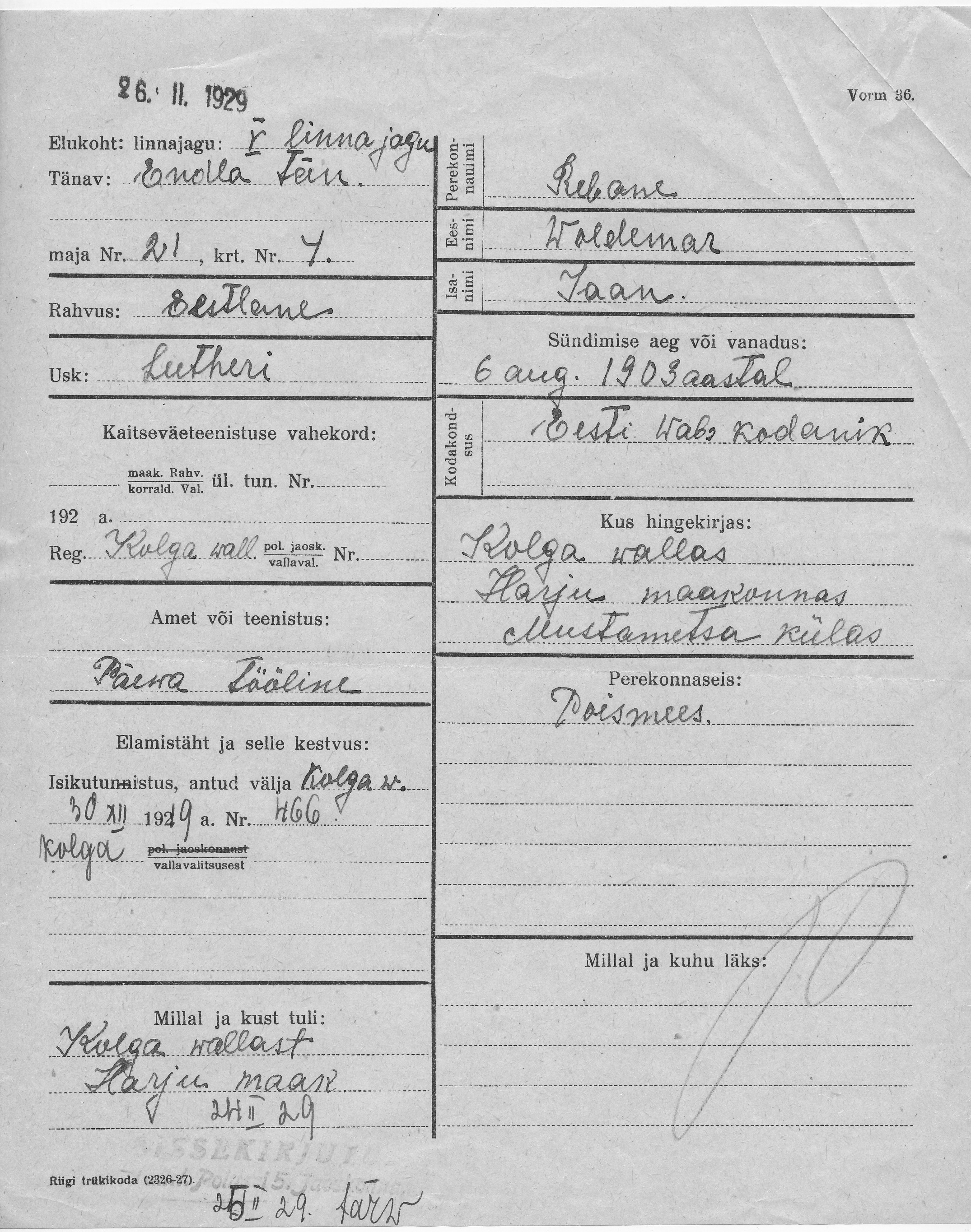 Rebane, Woldemar, Jaan