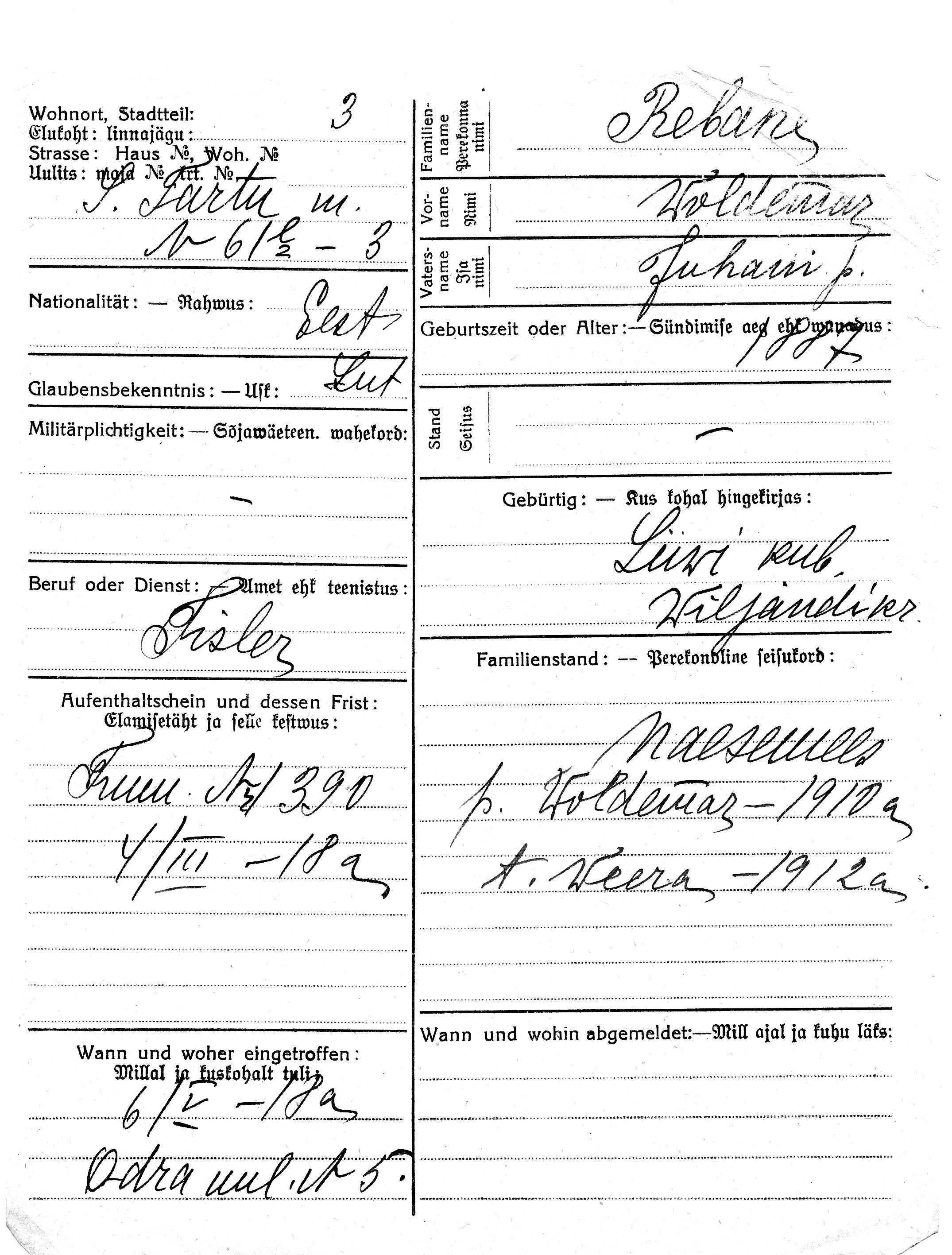 Rebane, Woldemar, Juhan