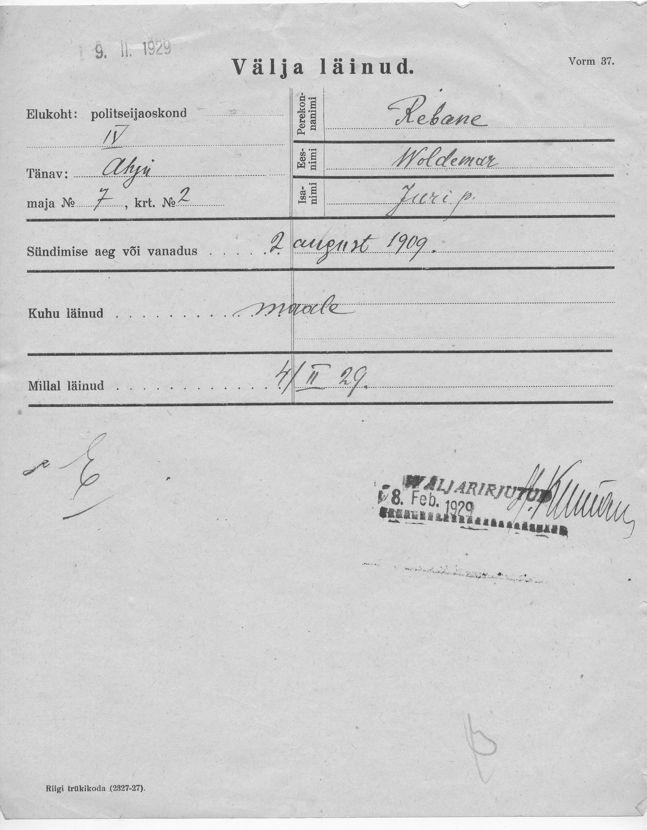 Rebane, Woldemar, Juri