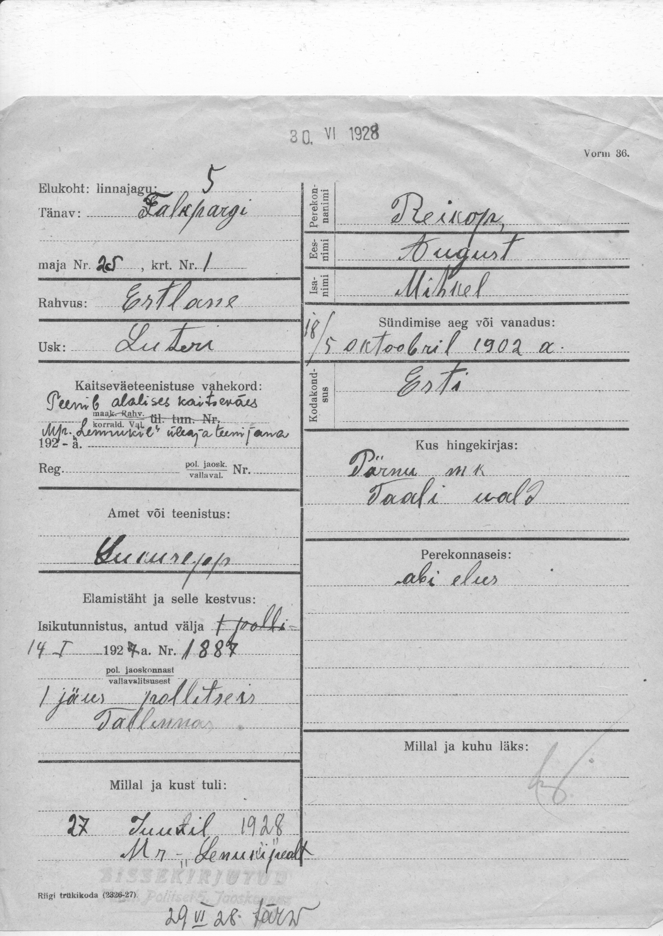 Reikop, August, Mihkel