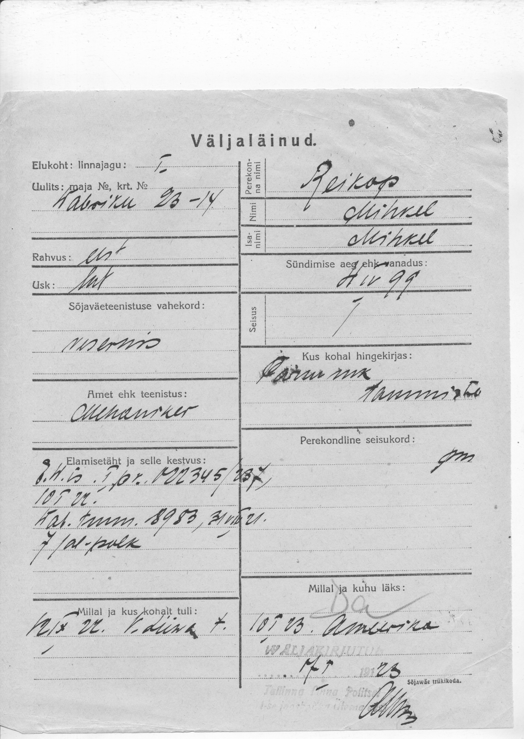 Reikop, Mihkel, Mihkel