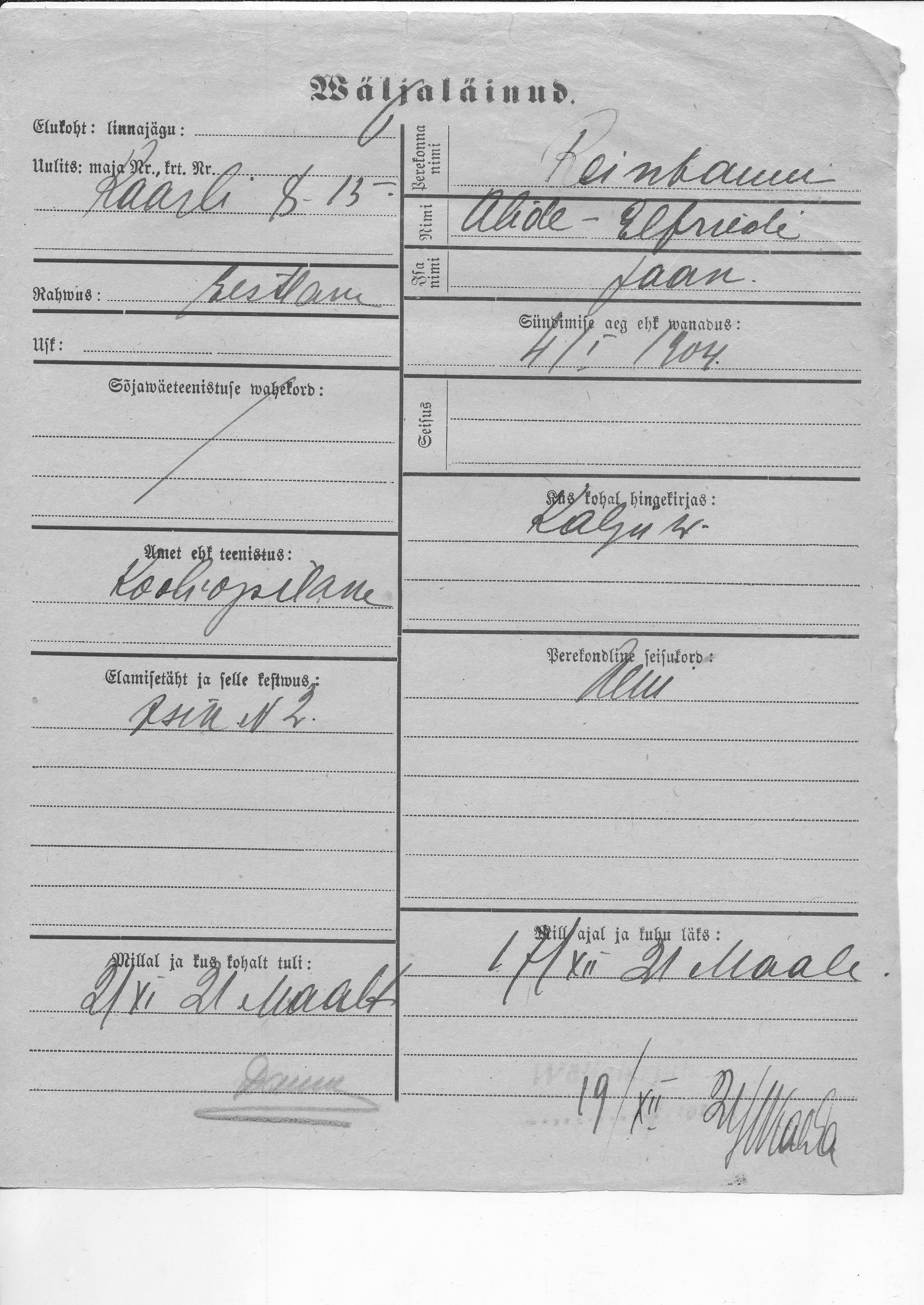 Reinbaum, Alide-Elfriide, Jaan