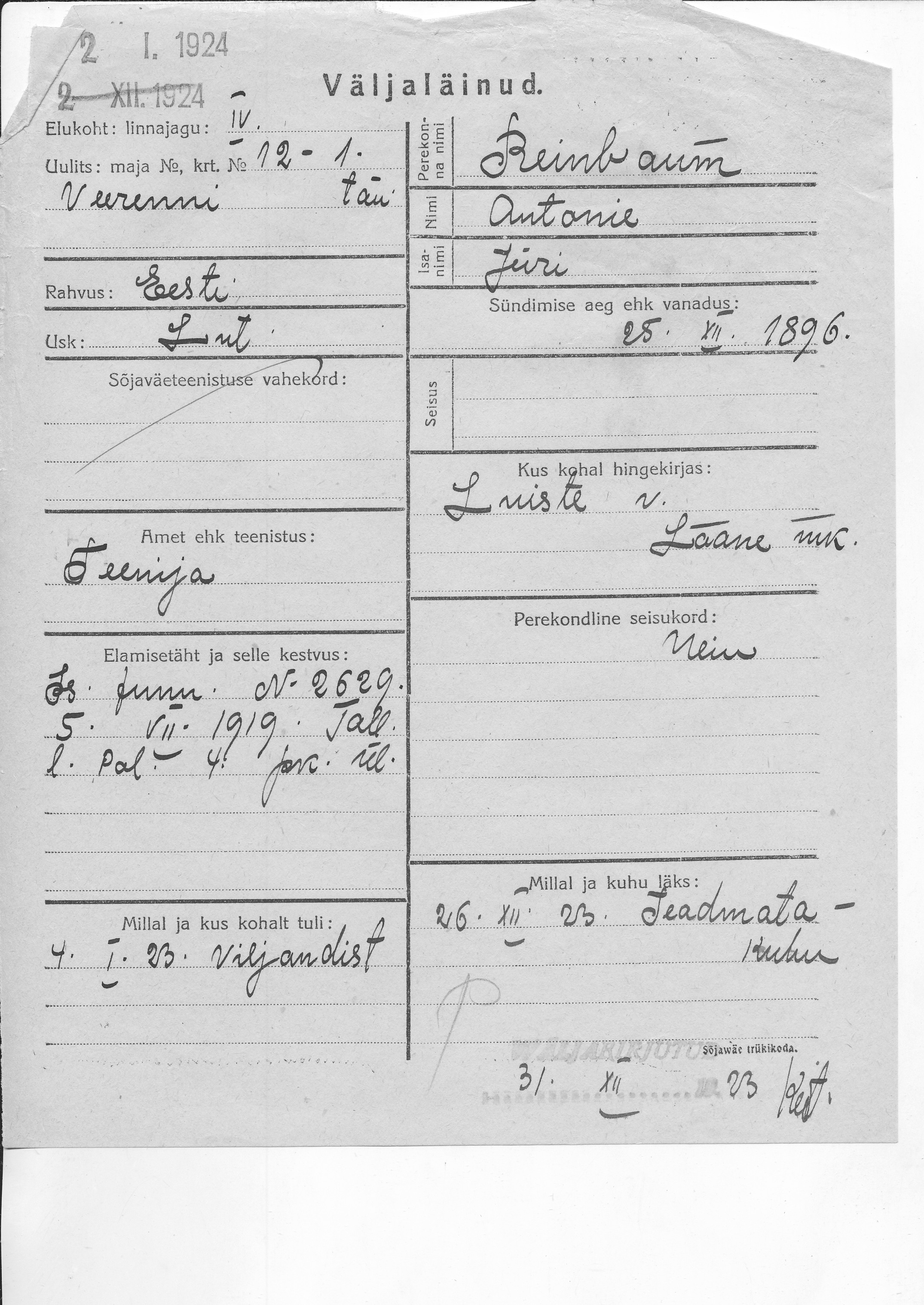 Reinbaum, Antonie, Jüri