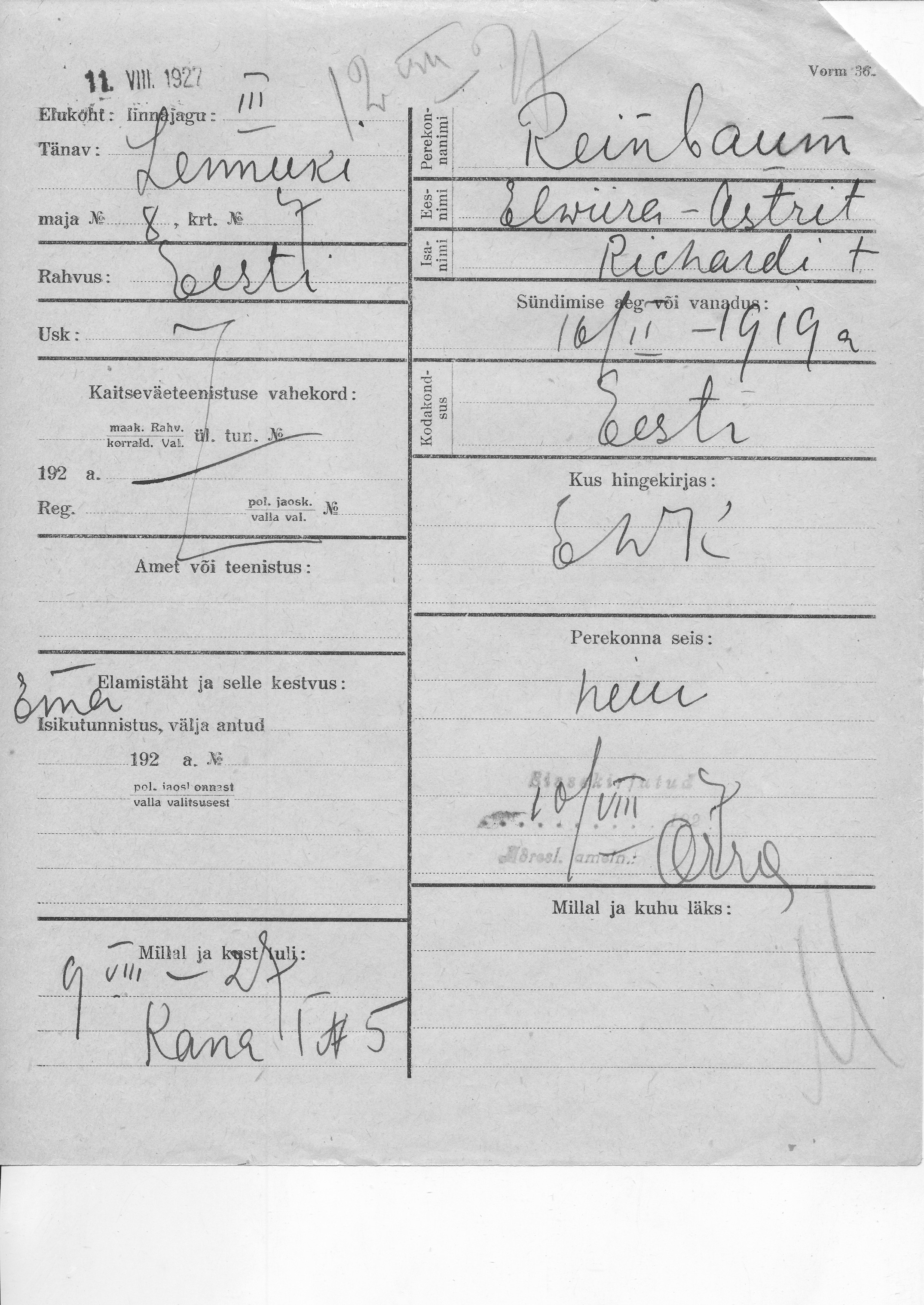 Reinbaum, Elwiira-Astrit, Richard