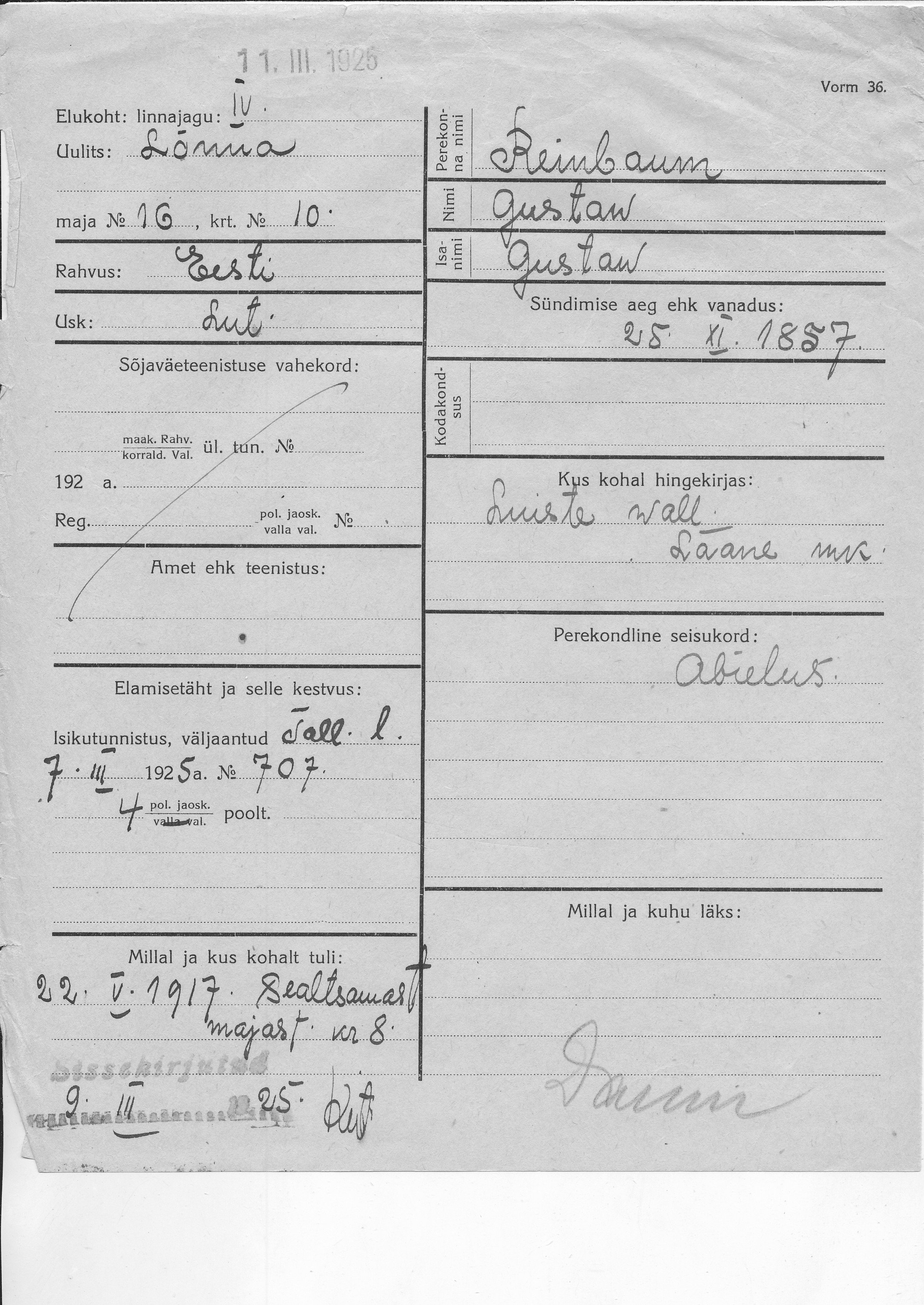 Reinbaum, Gustaw, Gustaw