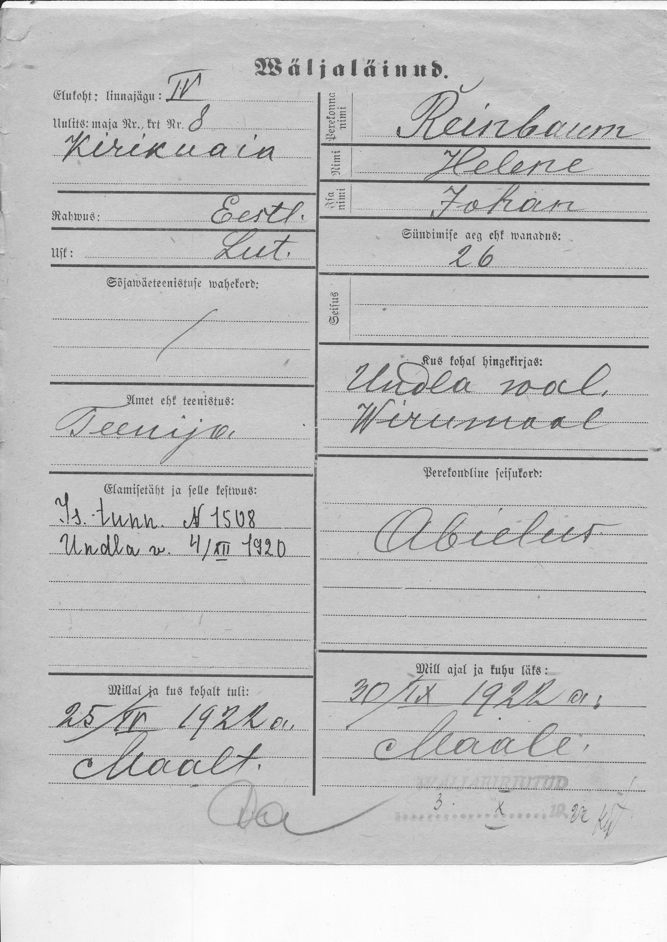 Reinbaum, Helene, Johan