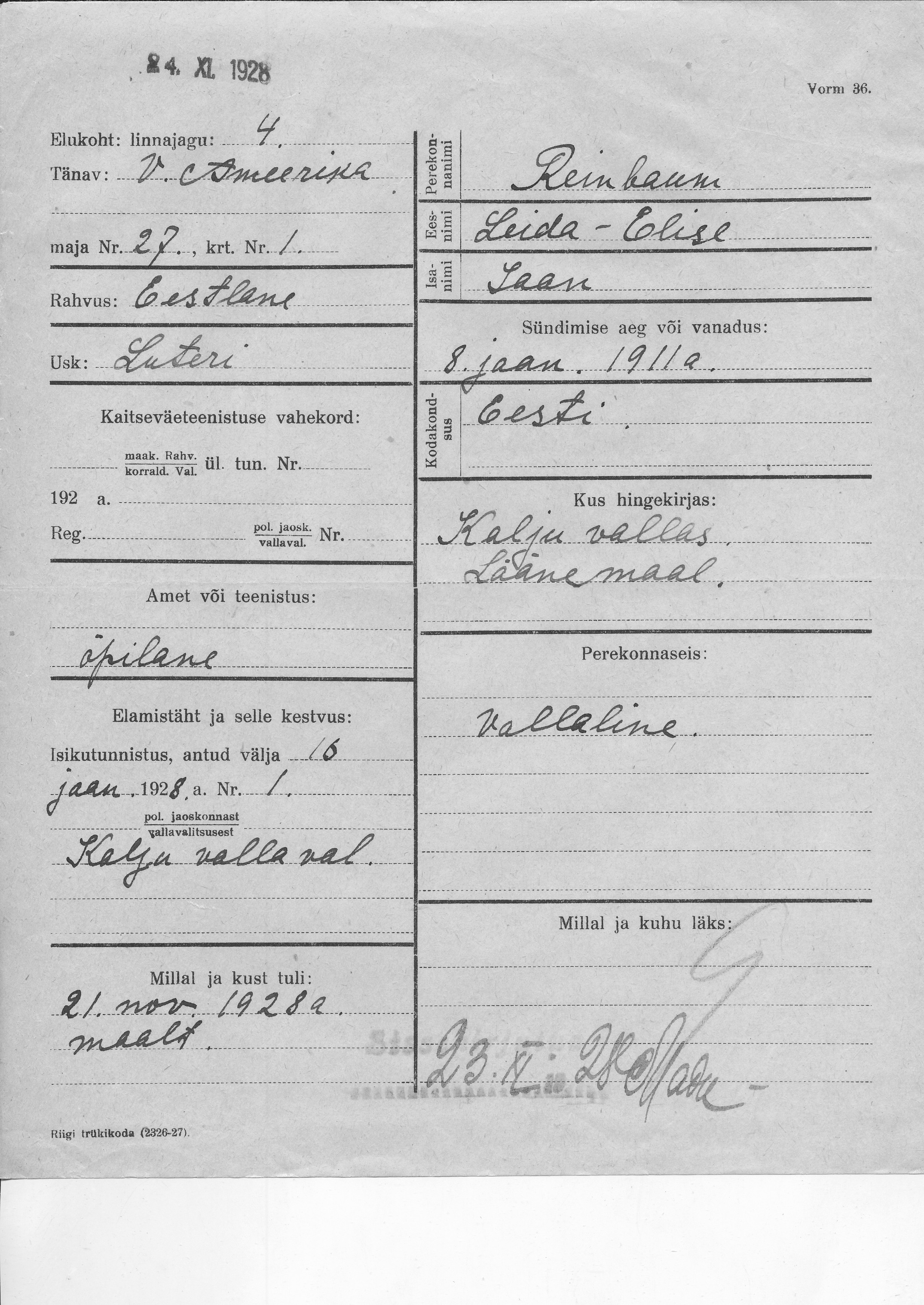 Reinbaum, Leida-Elise, Jaan