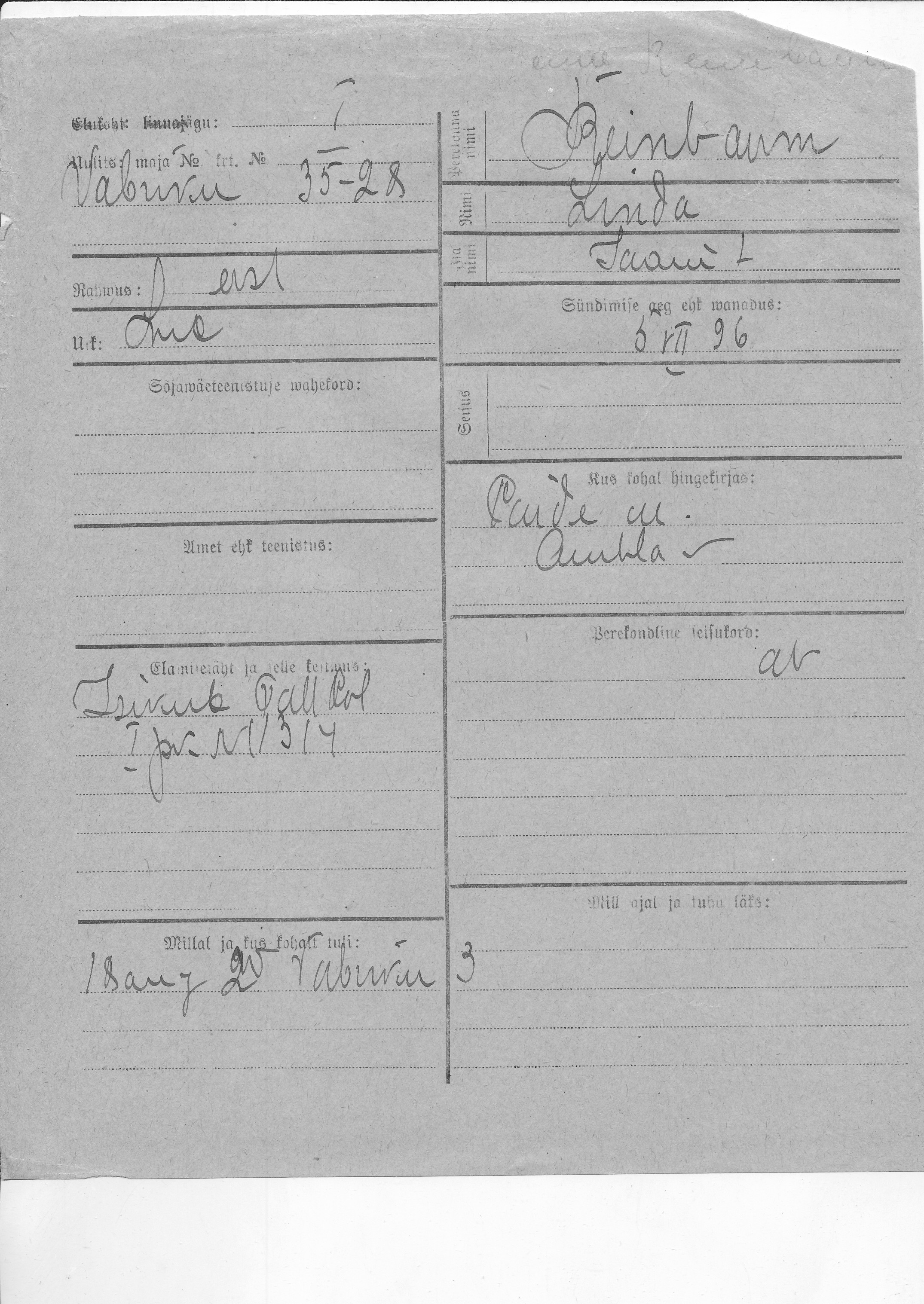 Reinbaum, Linda, Jaan