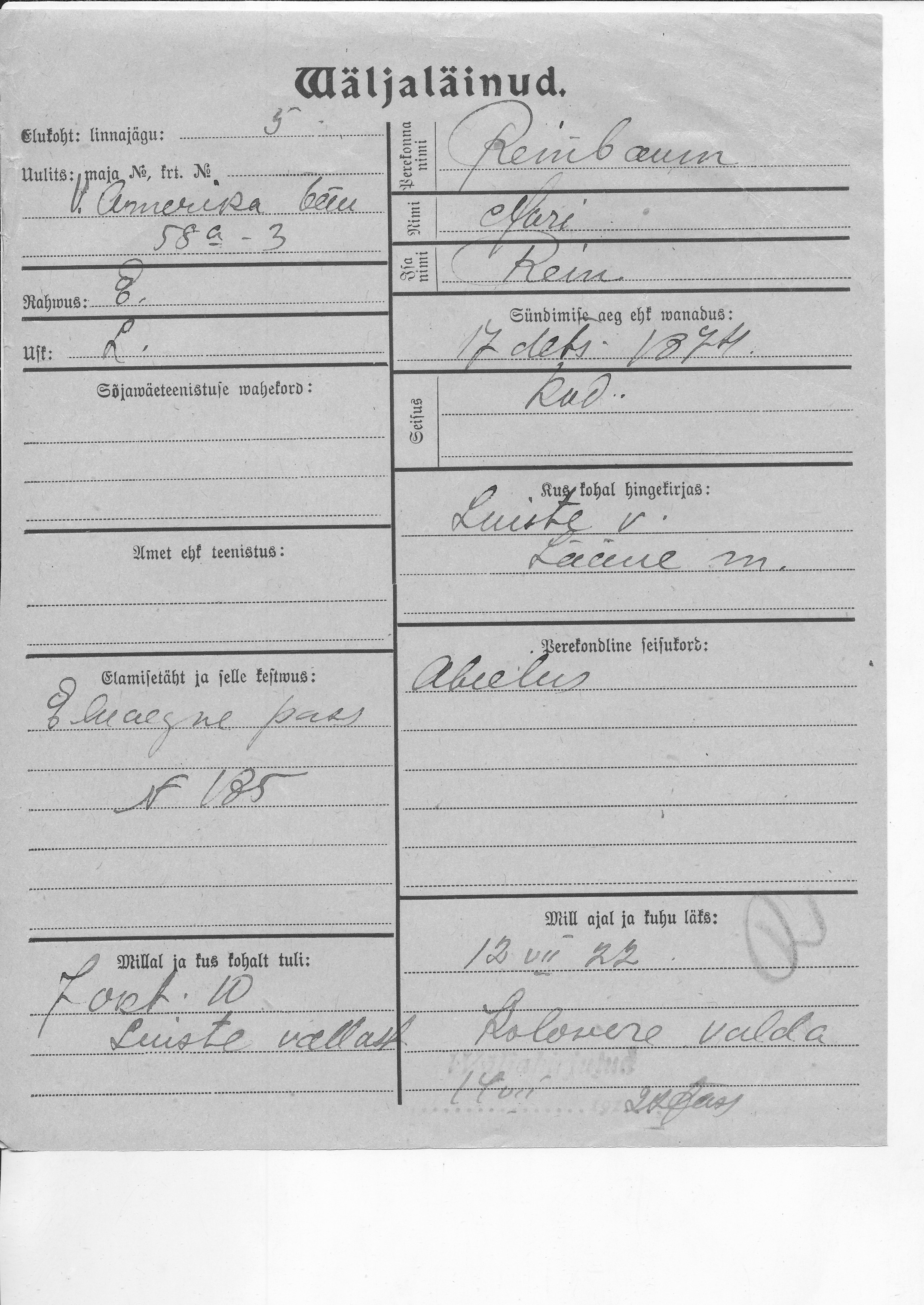 Reinbaum, Mari, Rein