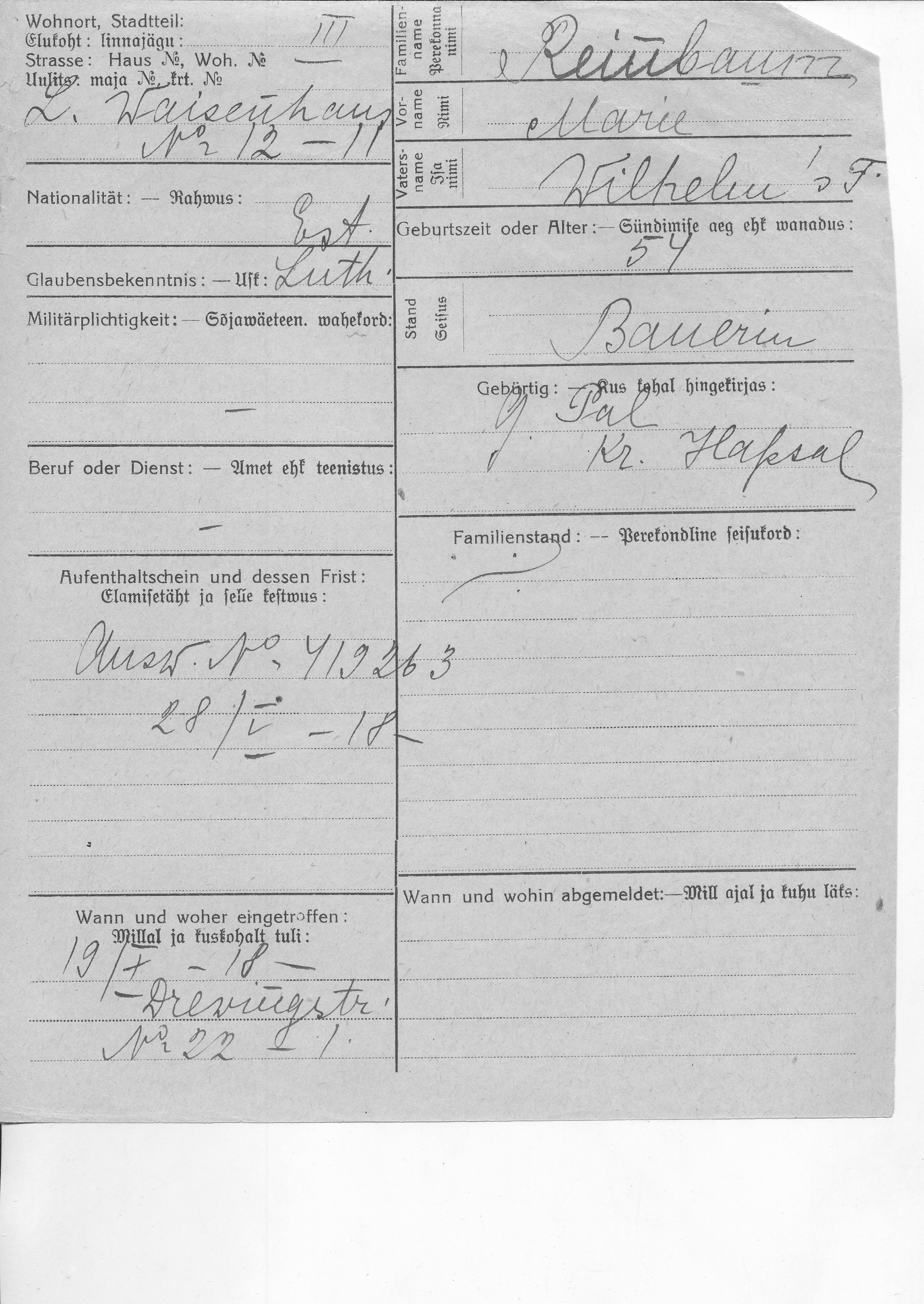 Reinbaum, Marie, Wilhelm