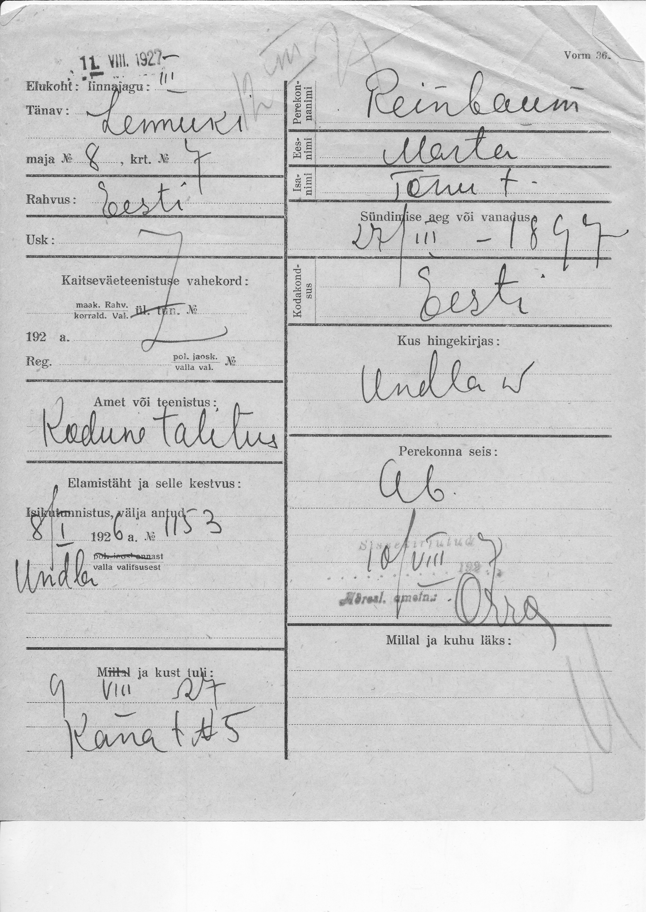 Reinbaum, Marta, Tõnu