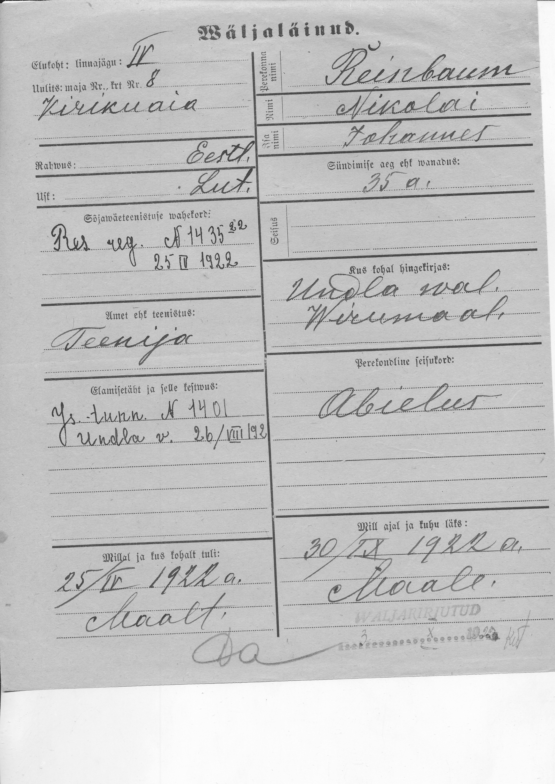 Reinbaum, Nikolai, Johannes