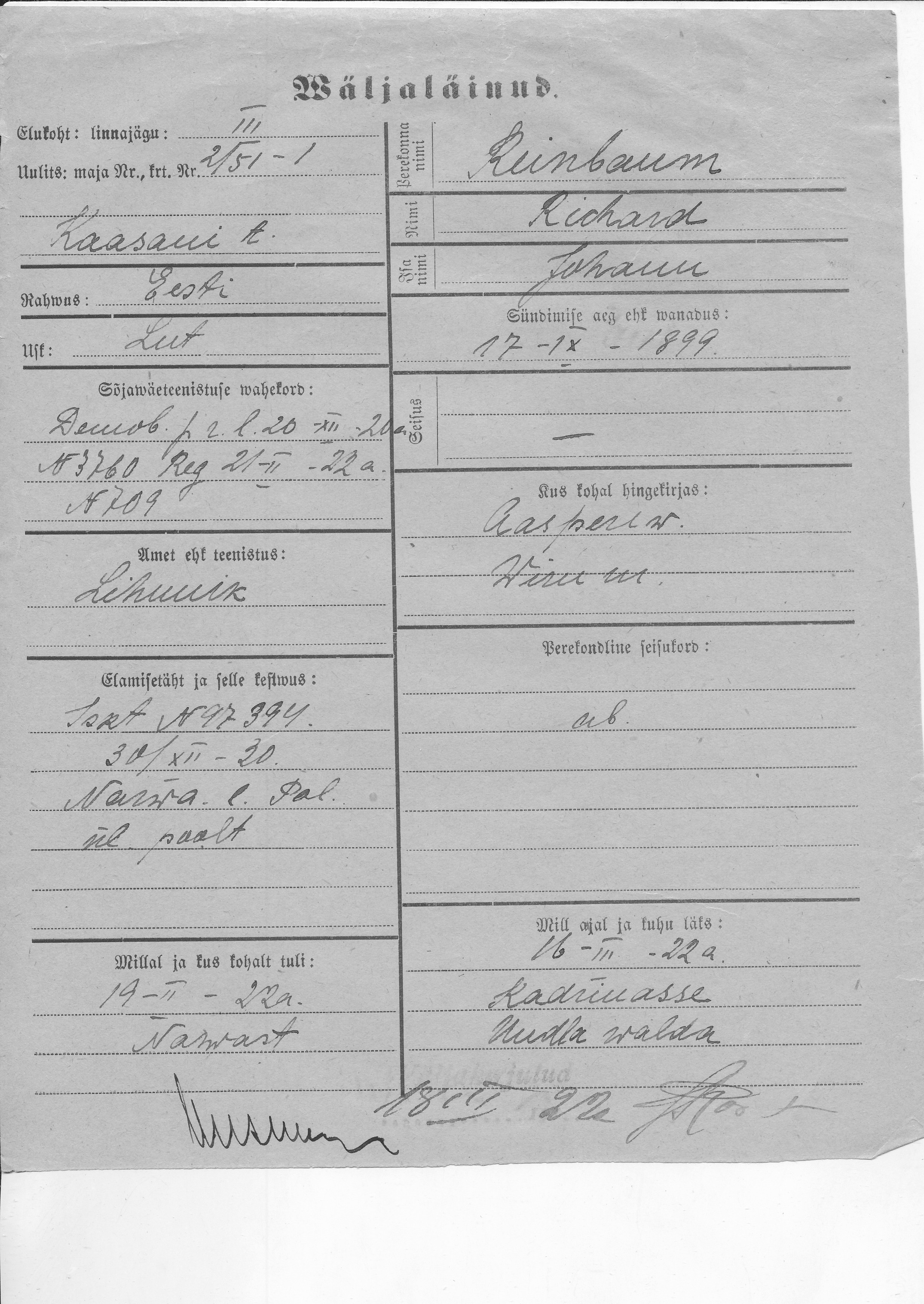 Reinbaum, Richard, Johann