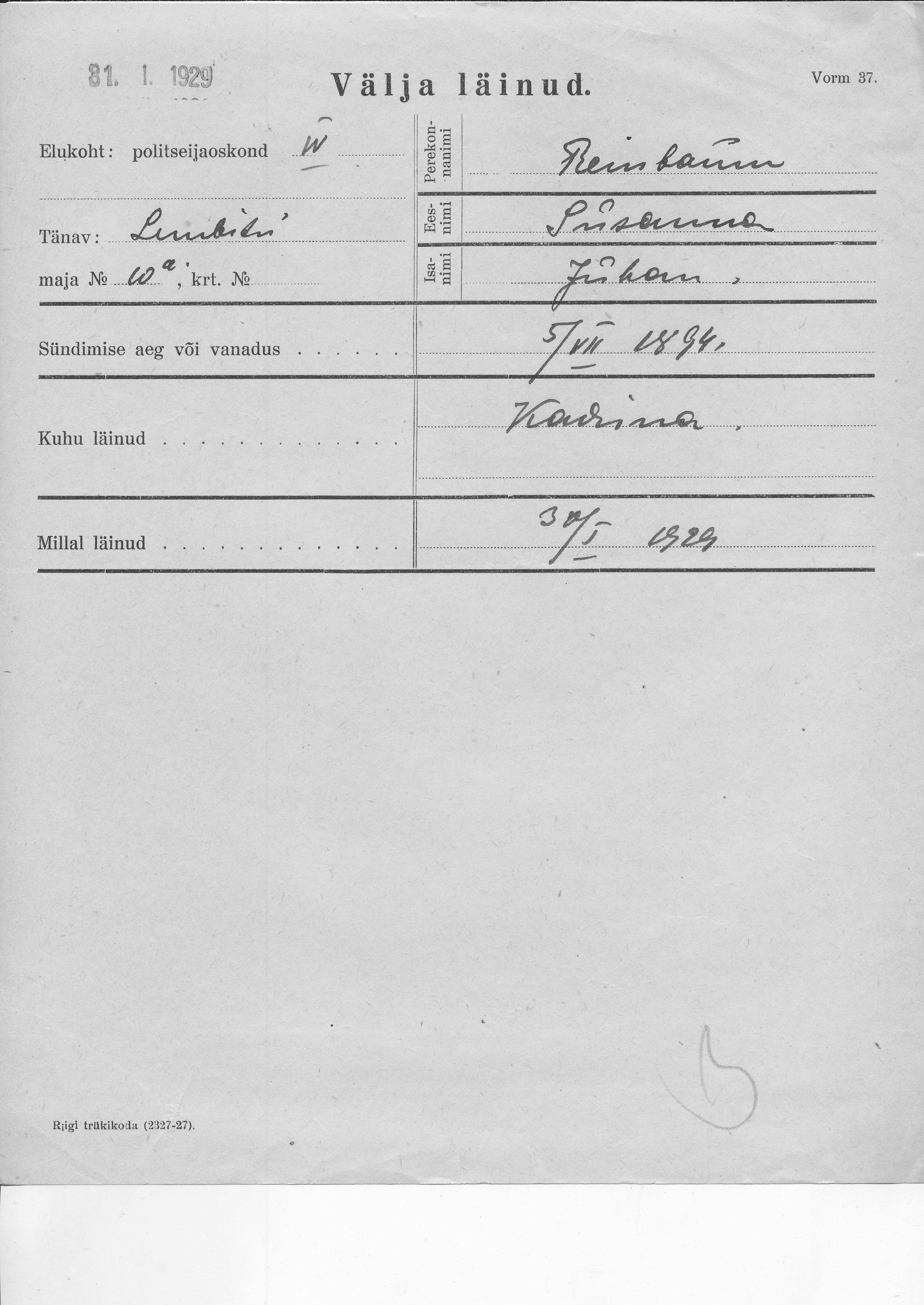 Reinbaum, Susanna, Juhan