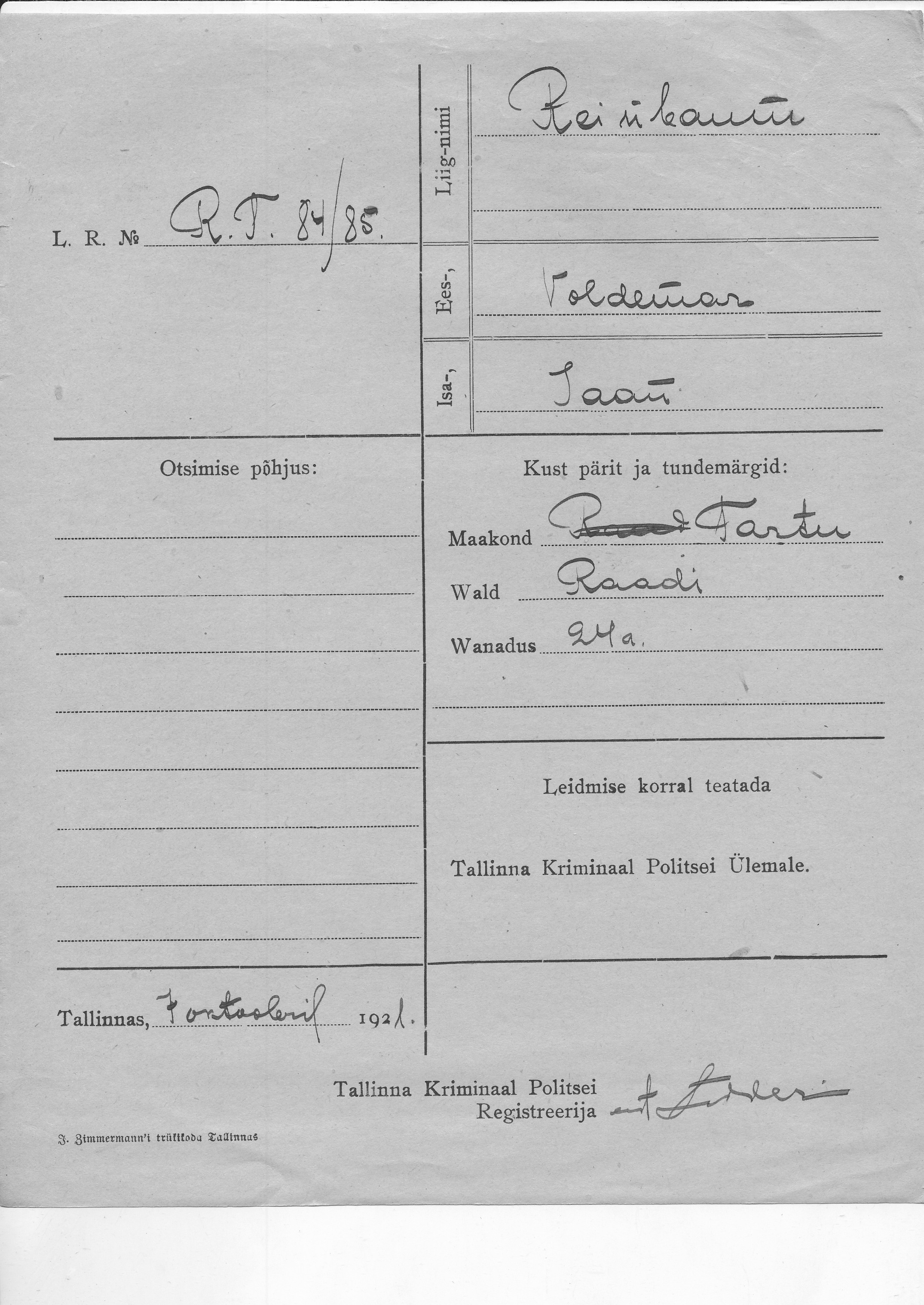 Reinbaum, Voldemar, Jaan