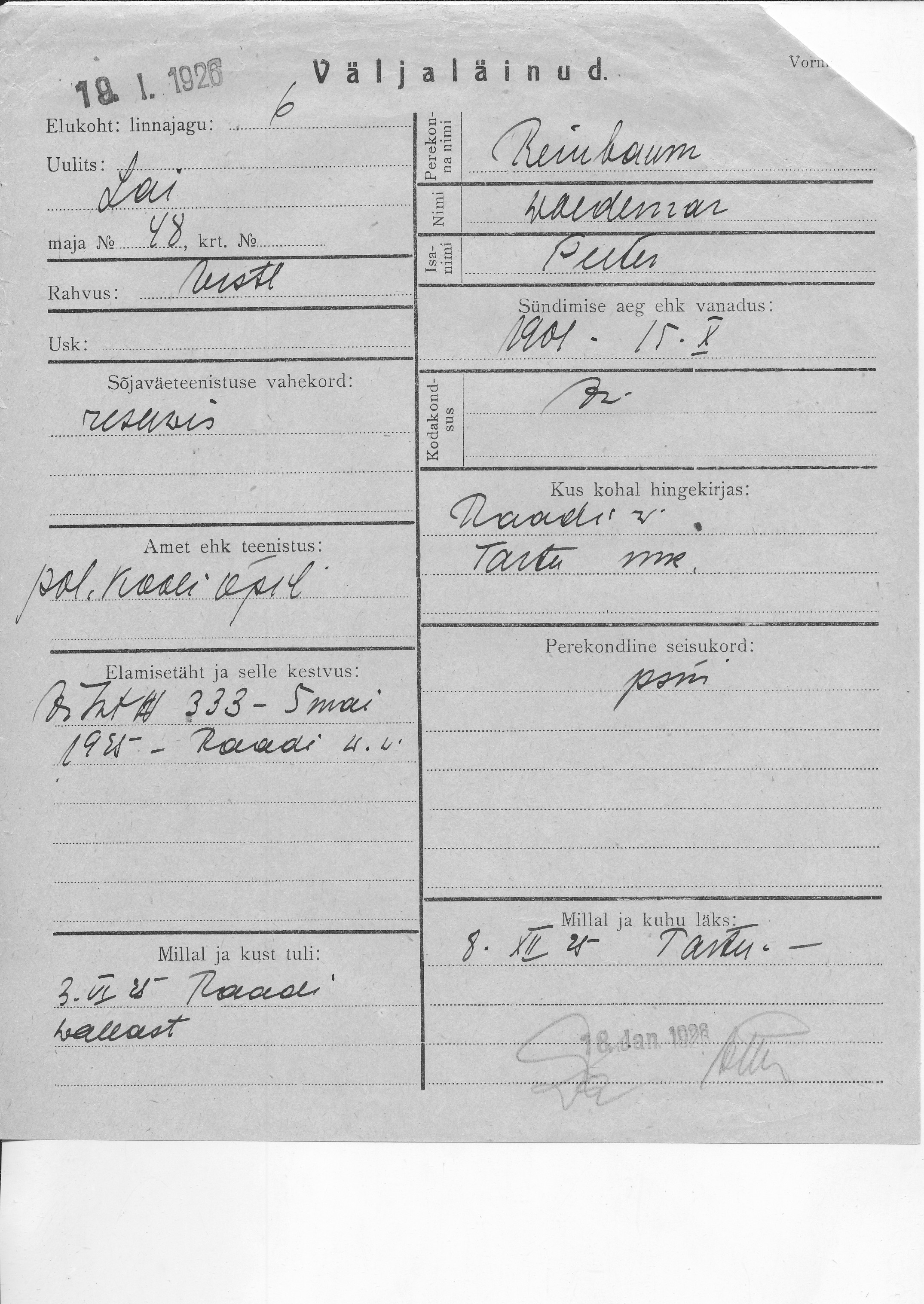 Reinbaum, Woldemar, Peeter