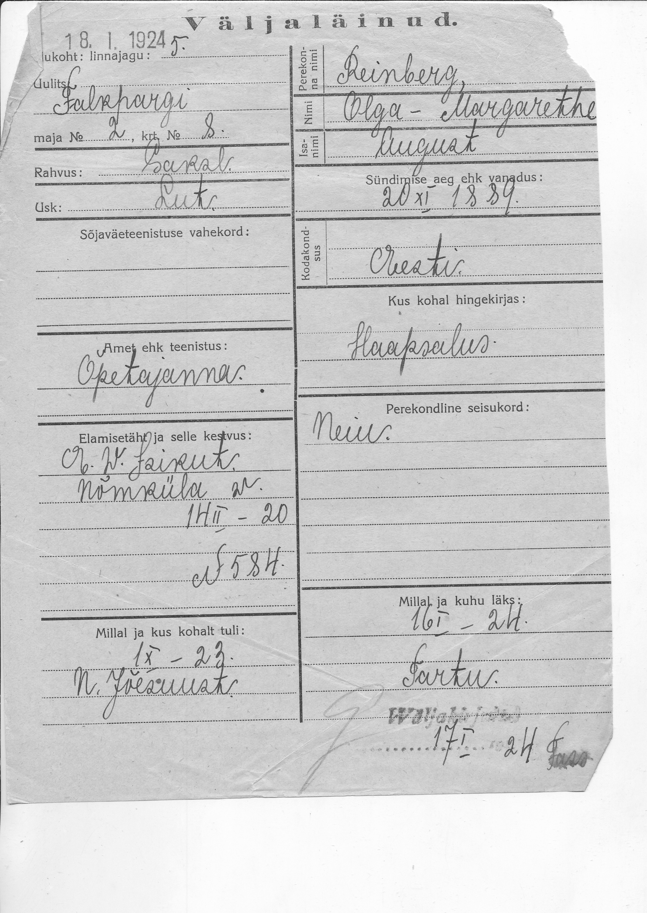 Reinberg, Olga-Margarethe, August