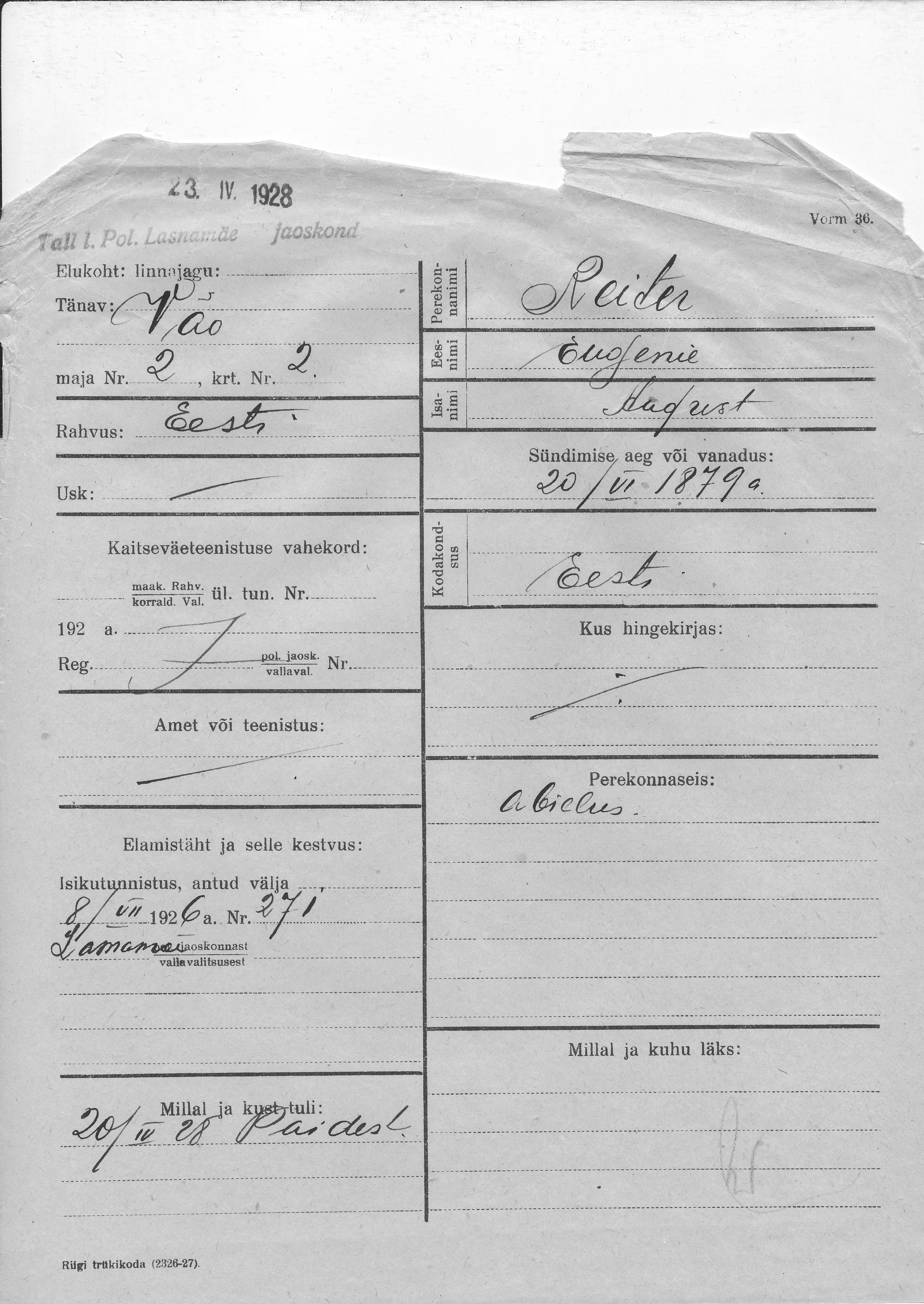 Reiter, Eugenie, August