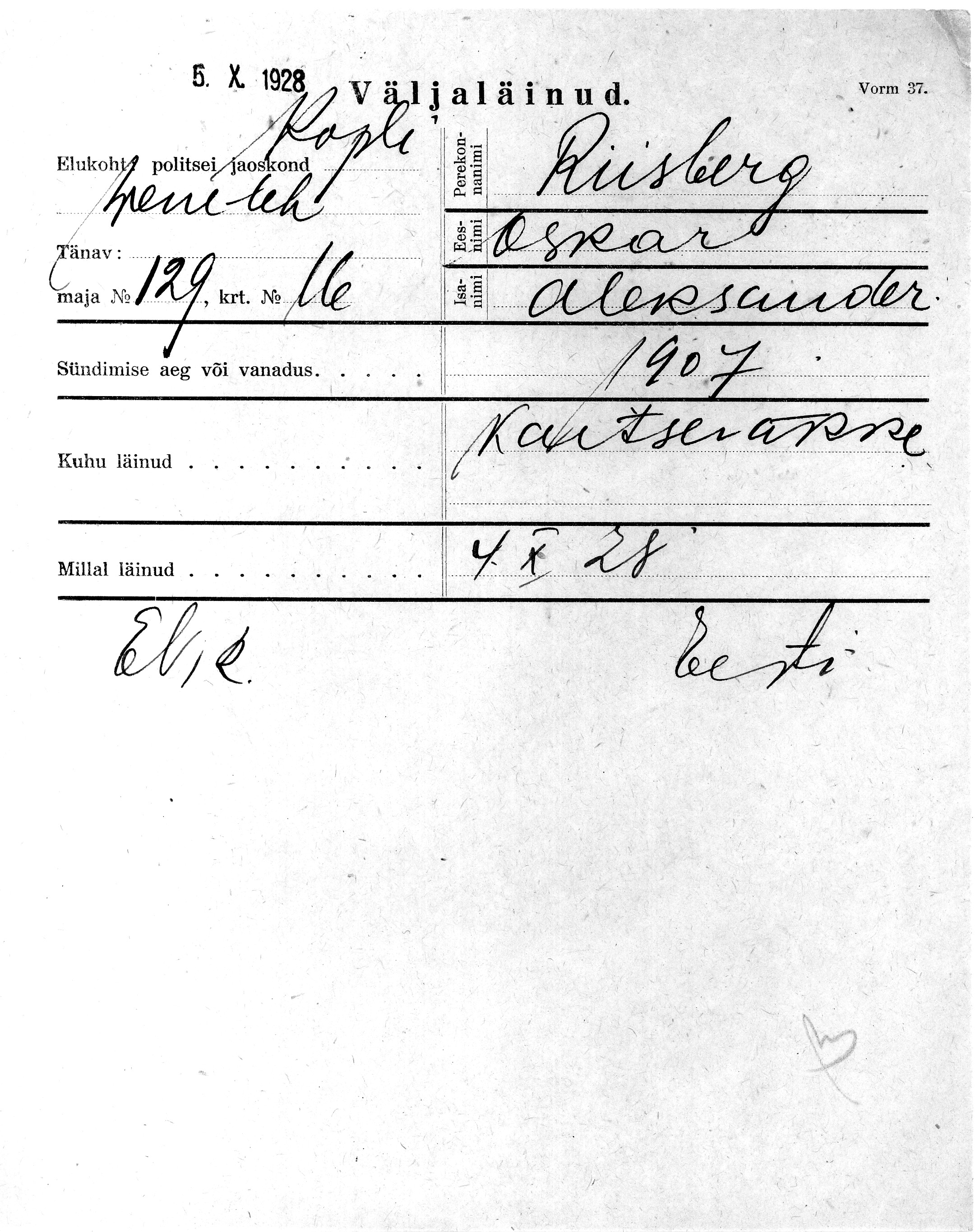 Riisberg, Oskar, Aleksander