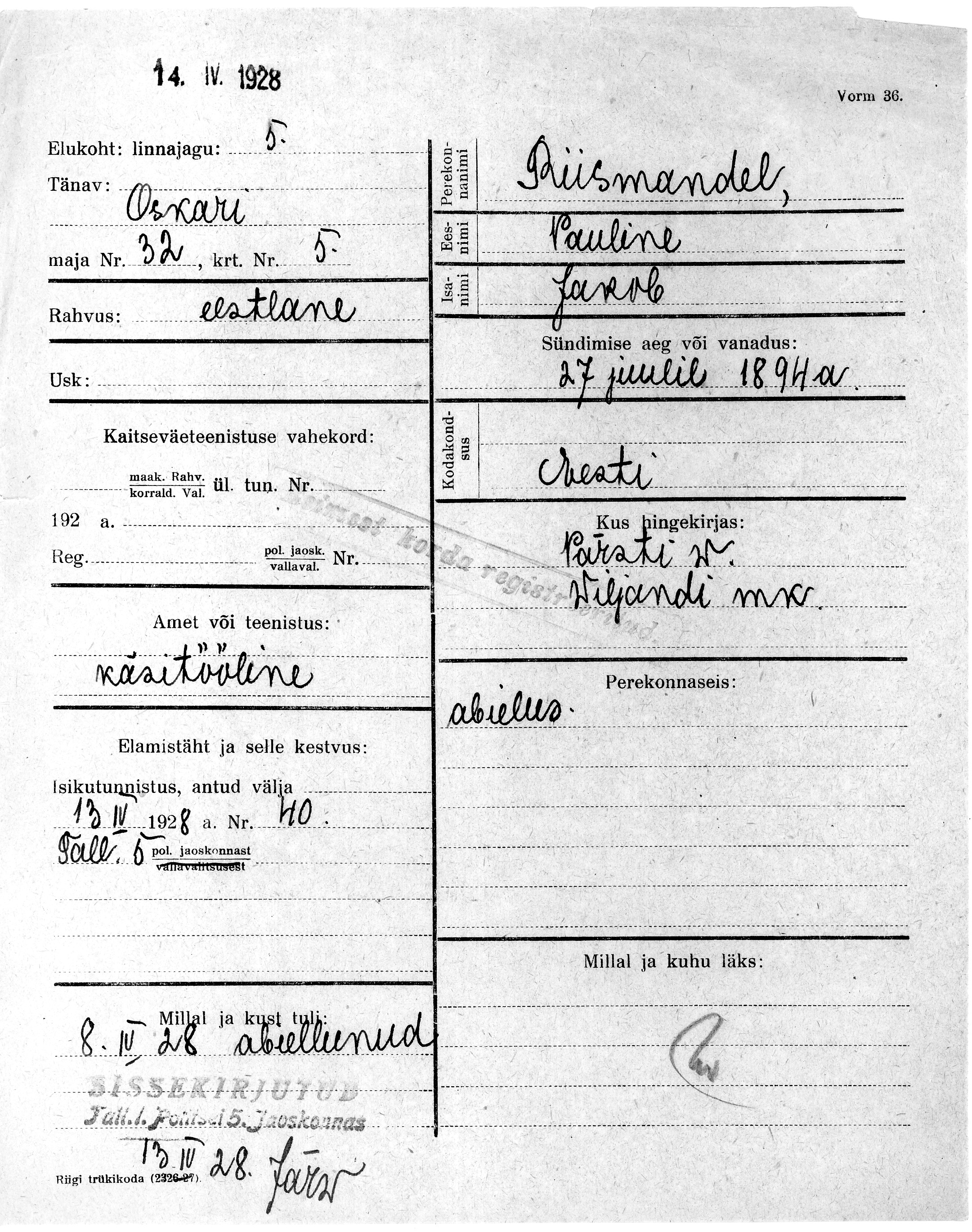 Riismandel, Pauline, Jakob