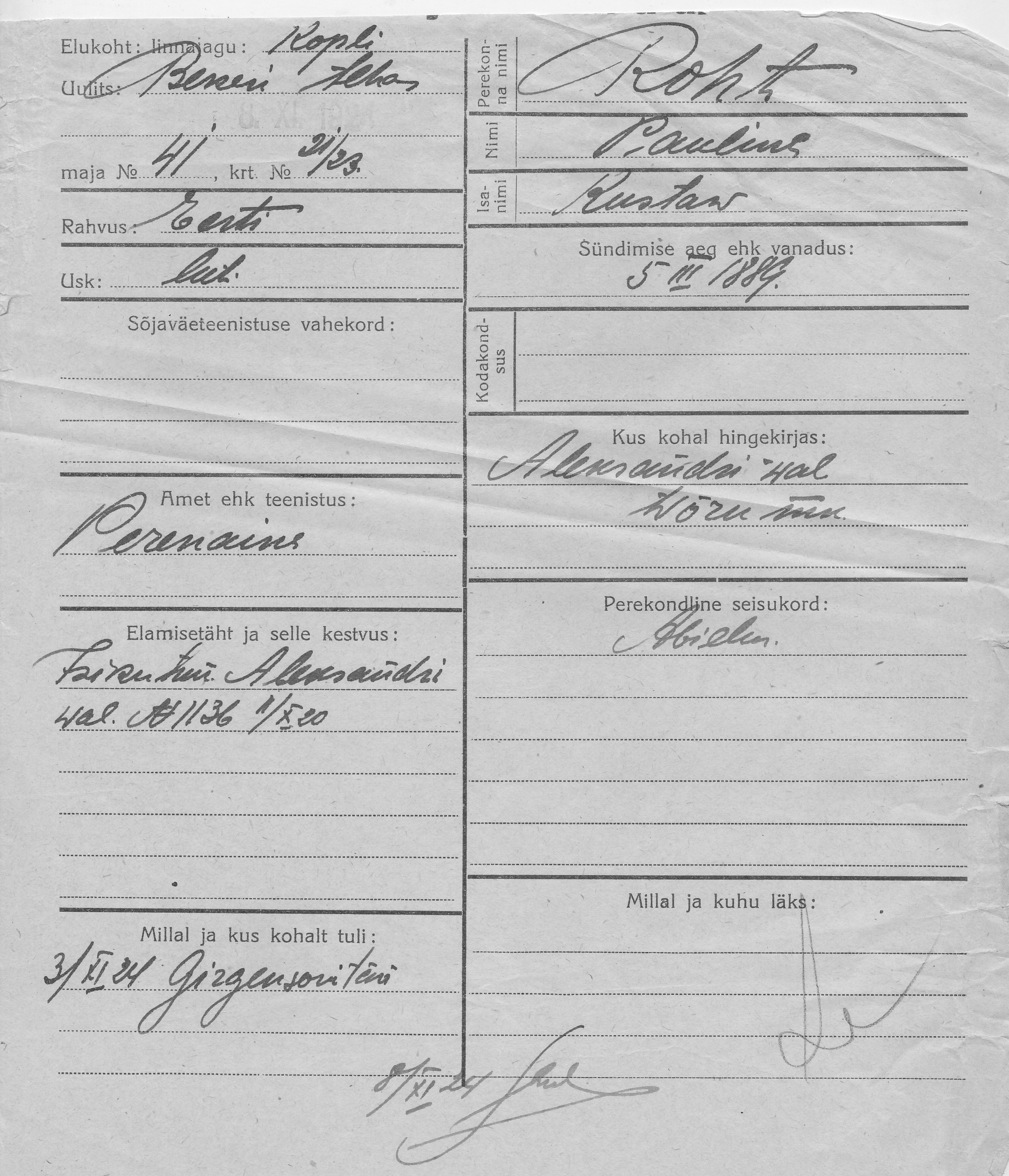 Roht, Pauline, Kustaw