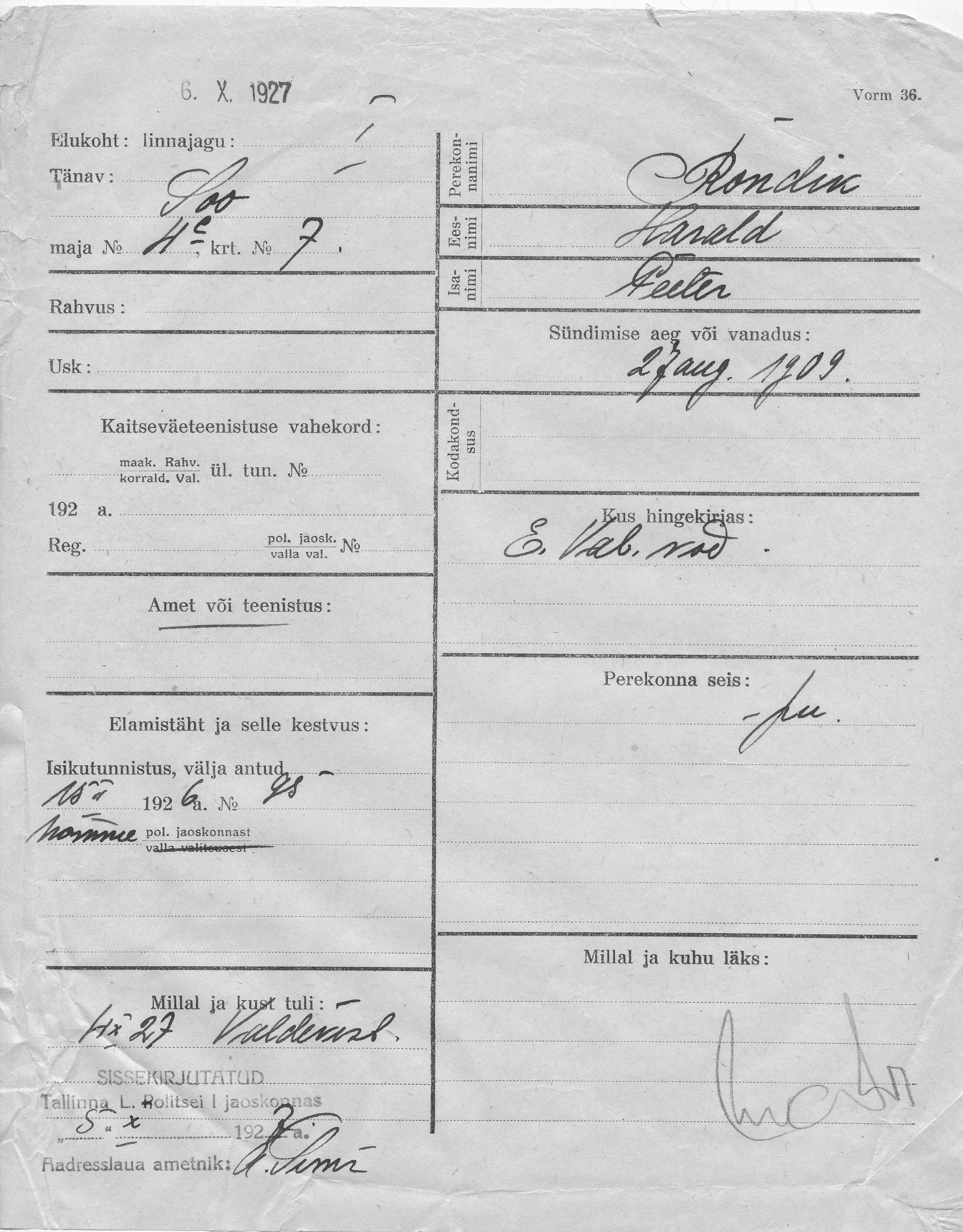 Rondik, Harald, Peeter