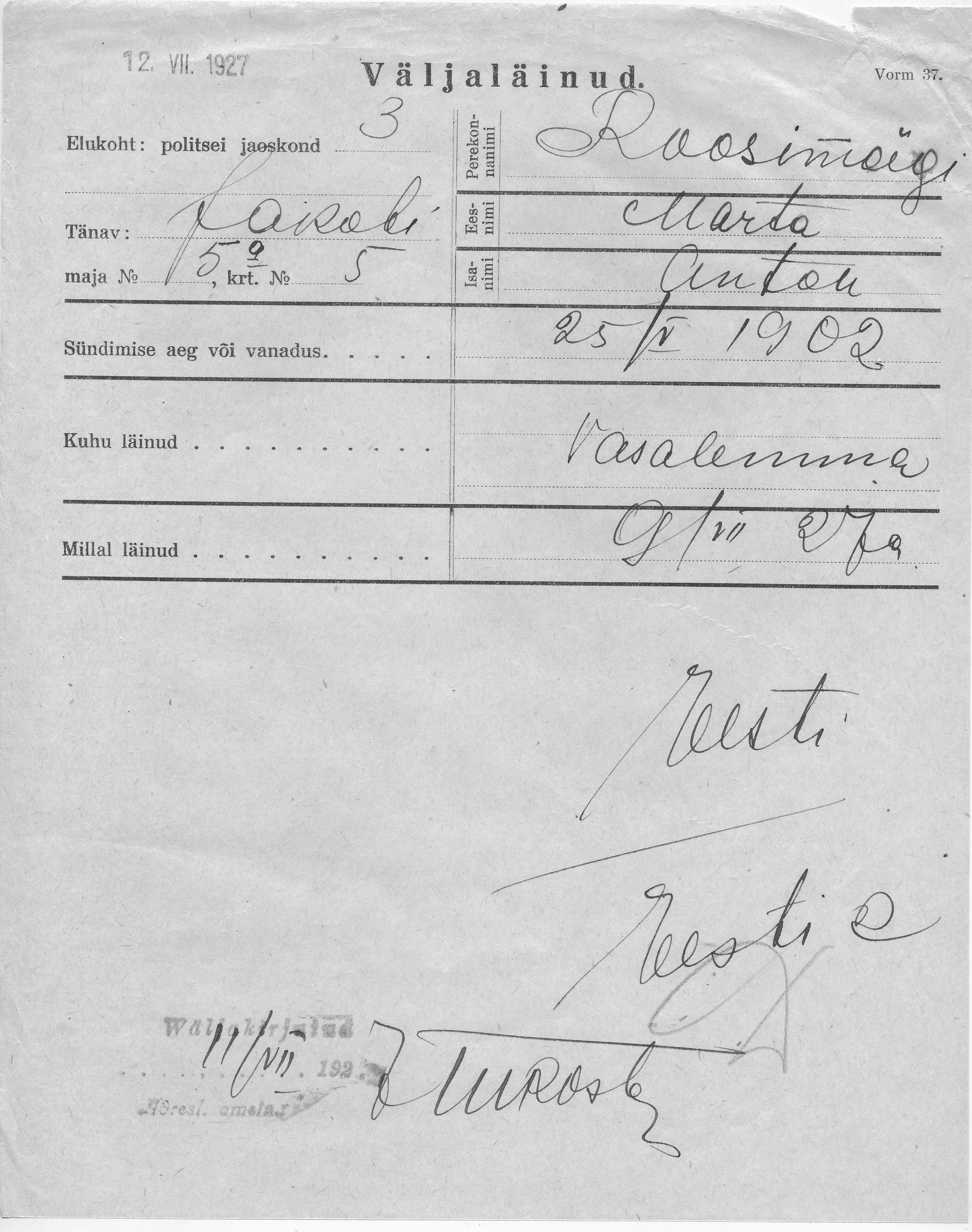 Roosimägi, Marta, Anton