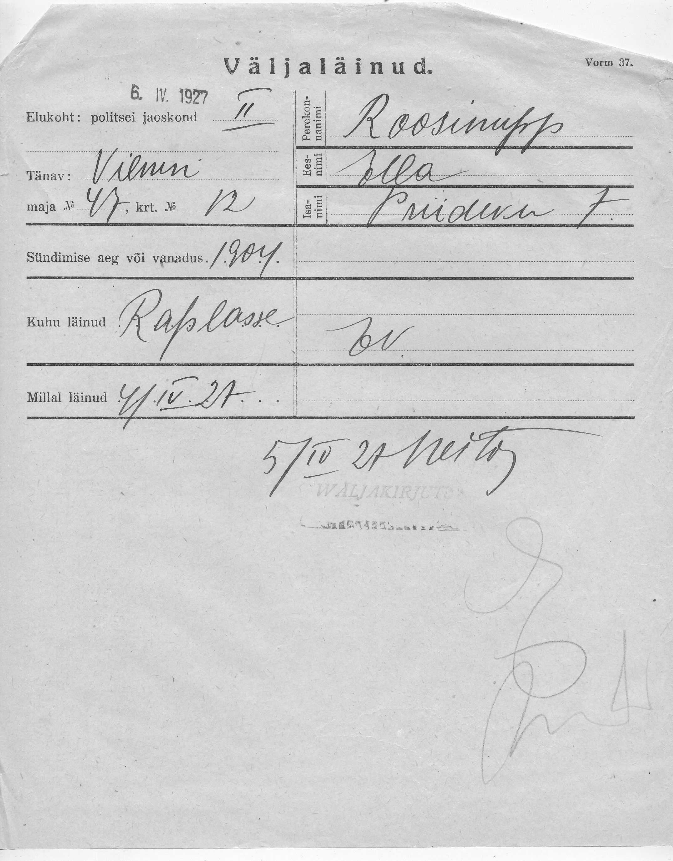 Roosinupp, Ella, Priidik