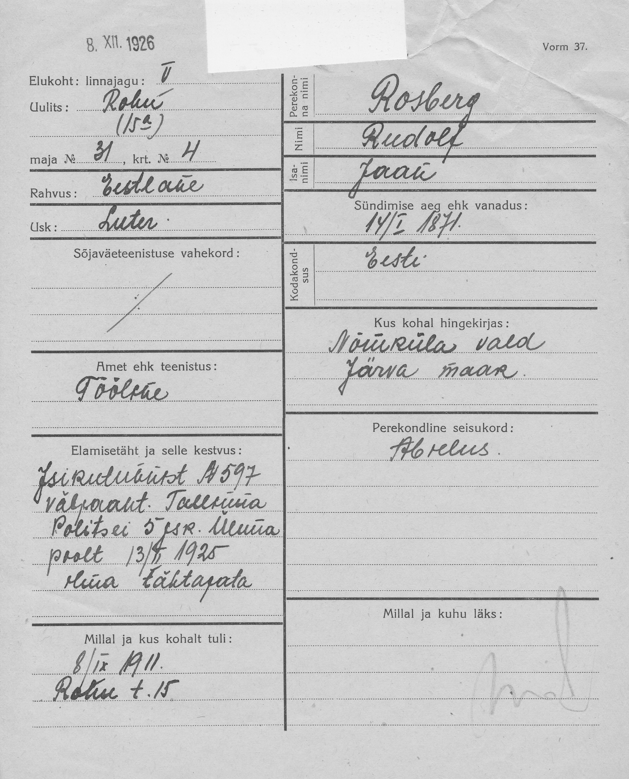 Rosberg, Rudolf, Jaan