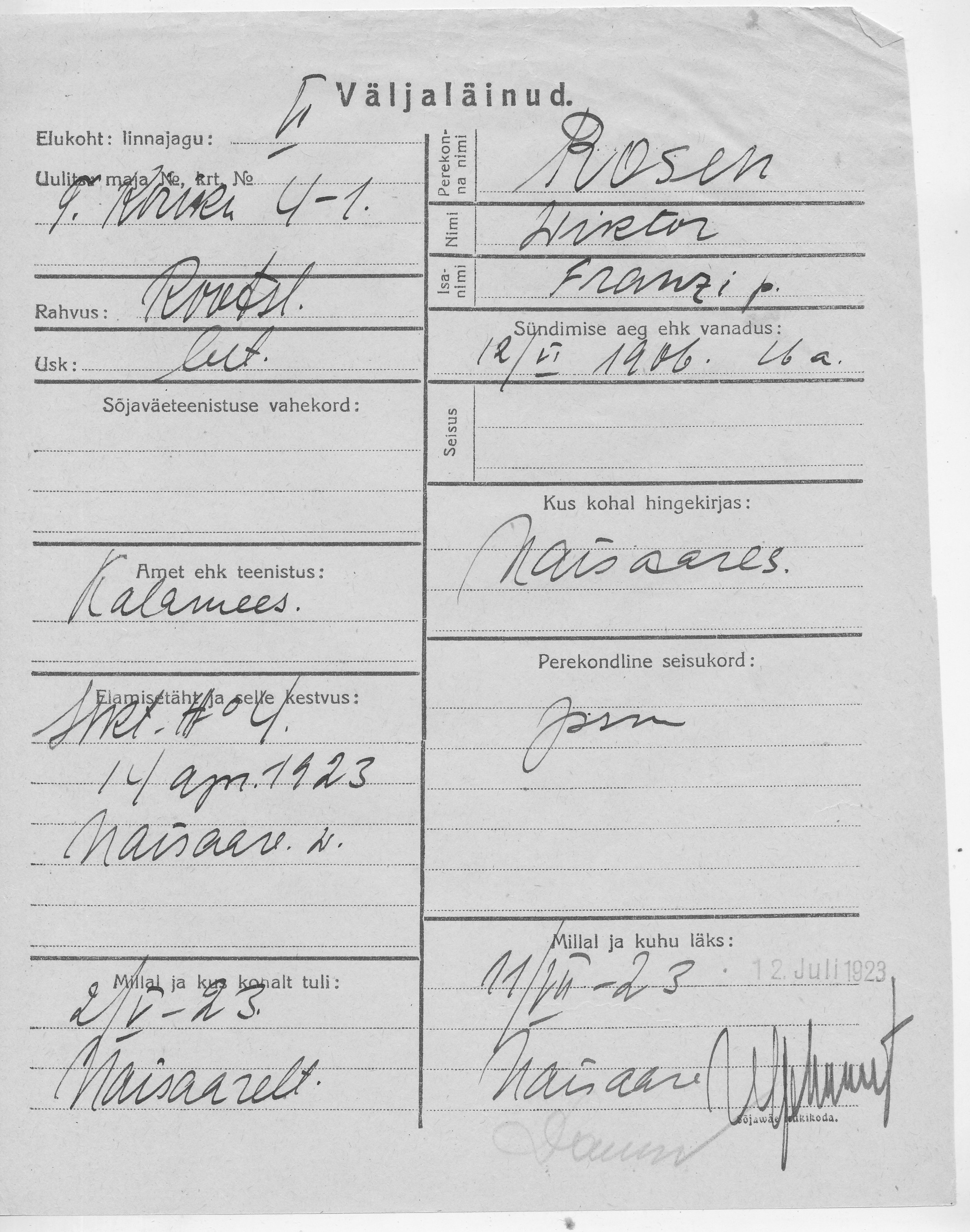 Rosen, Wiktor, Franz