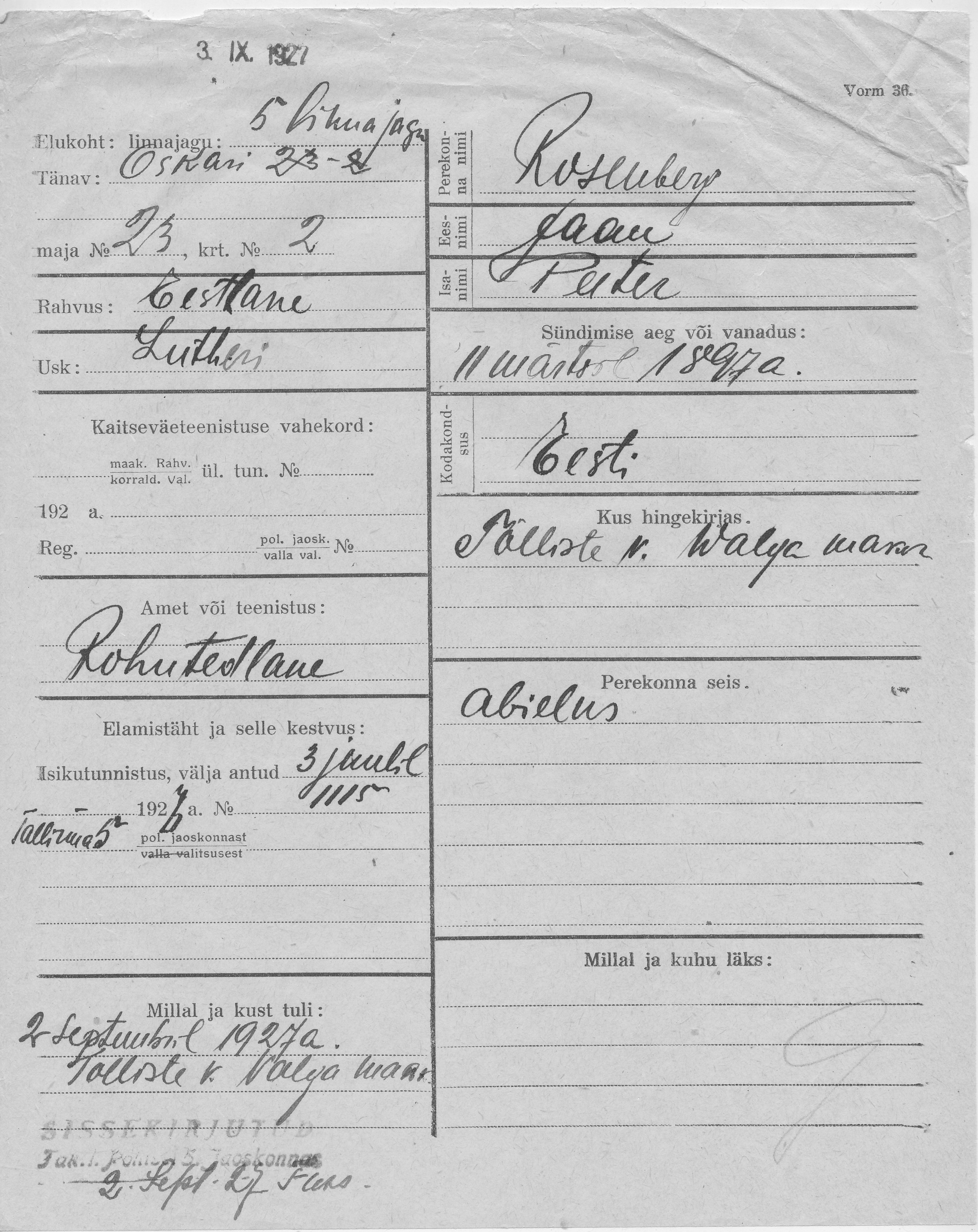 Rosenberg, Jaan, Peeter